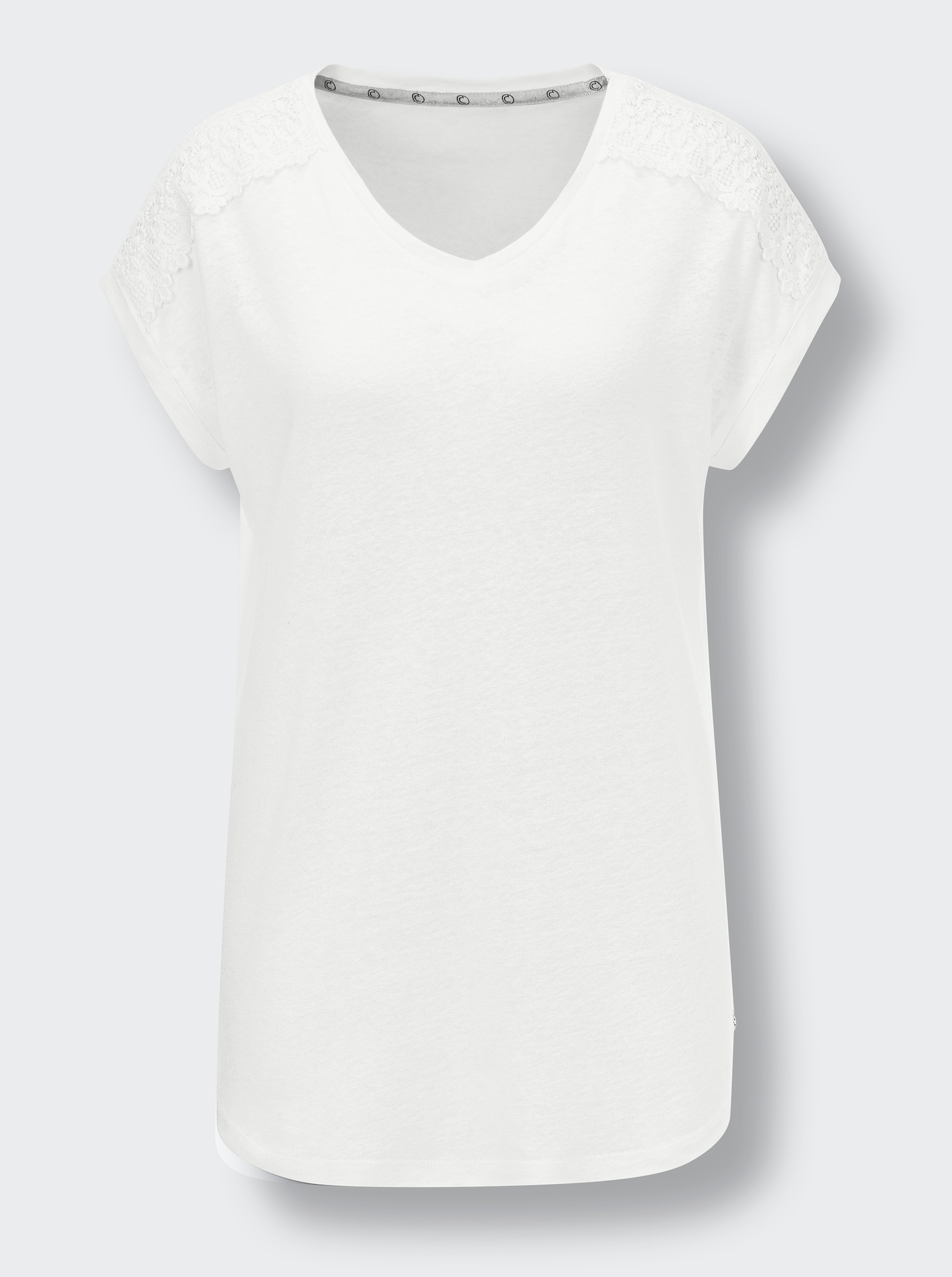 CREATION L PREMIUM V-Shirt mit Spitzendetail - weiß