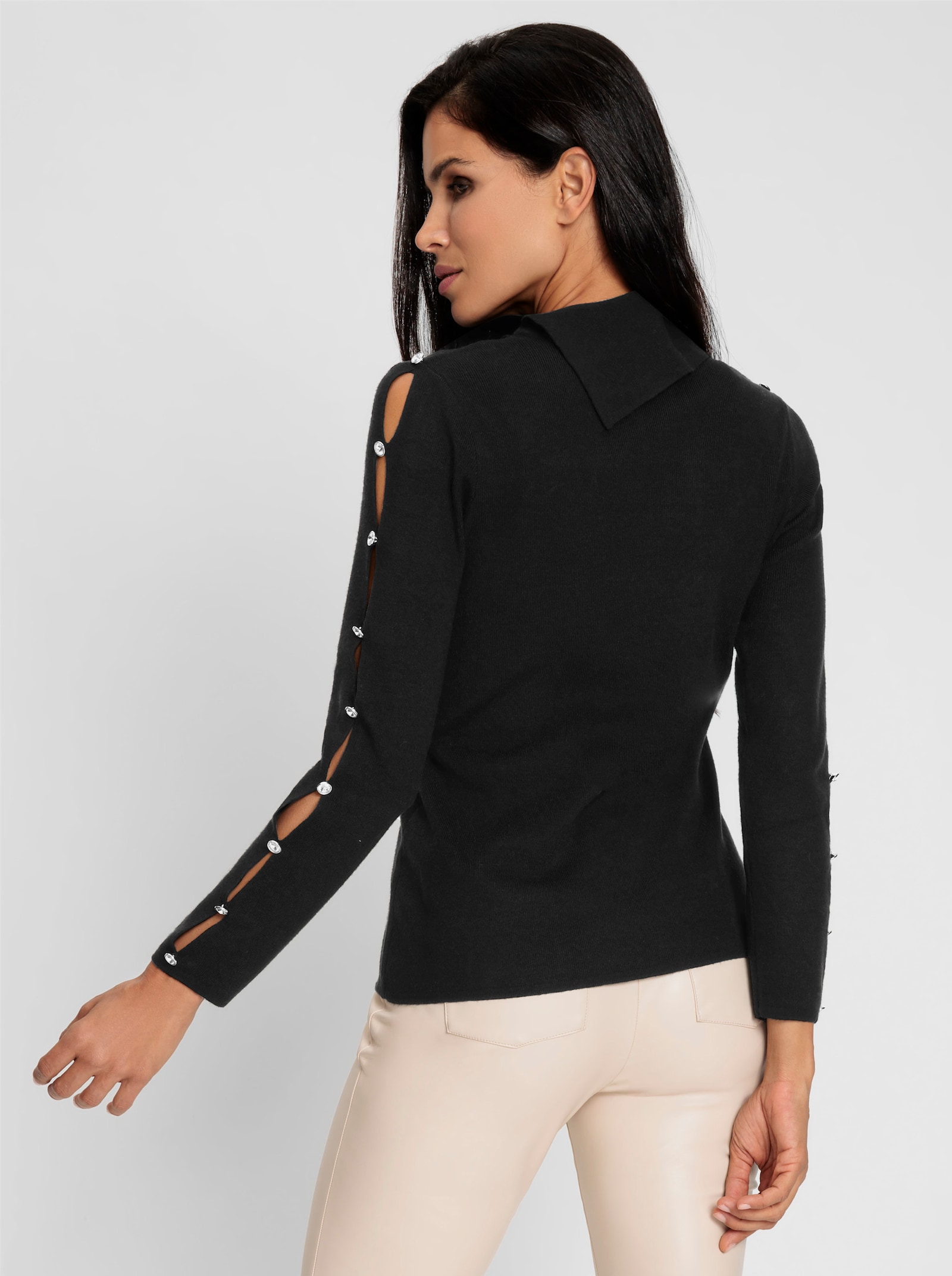heine Rollkragenpullover mit Cut-outs - schwarz