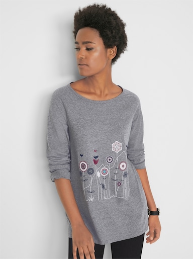 Longshirt mit Raglan-Ärmeln - steingrau-ecru-bedruckt