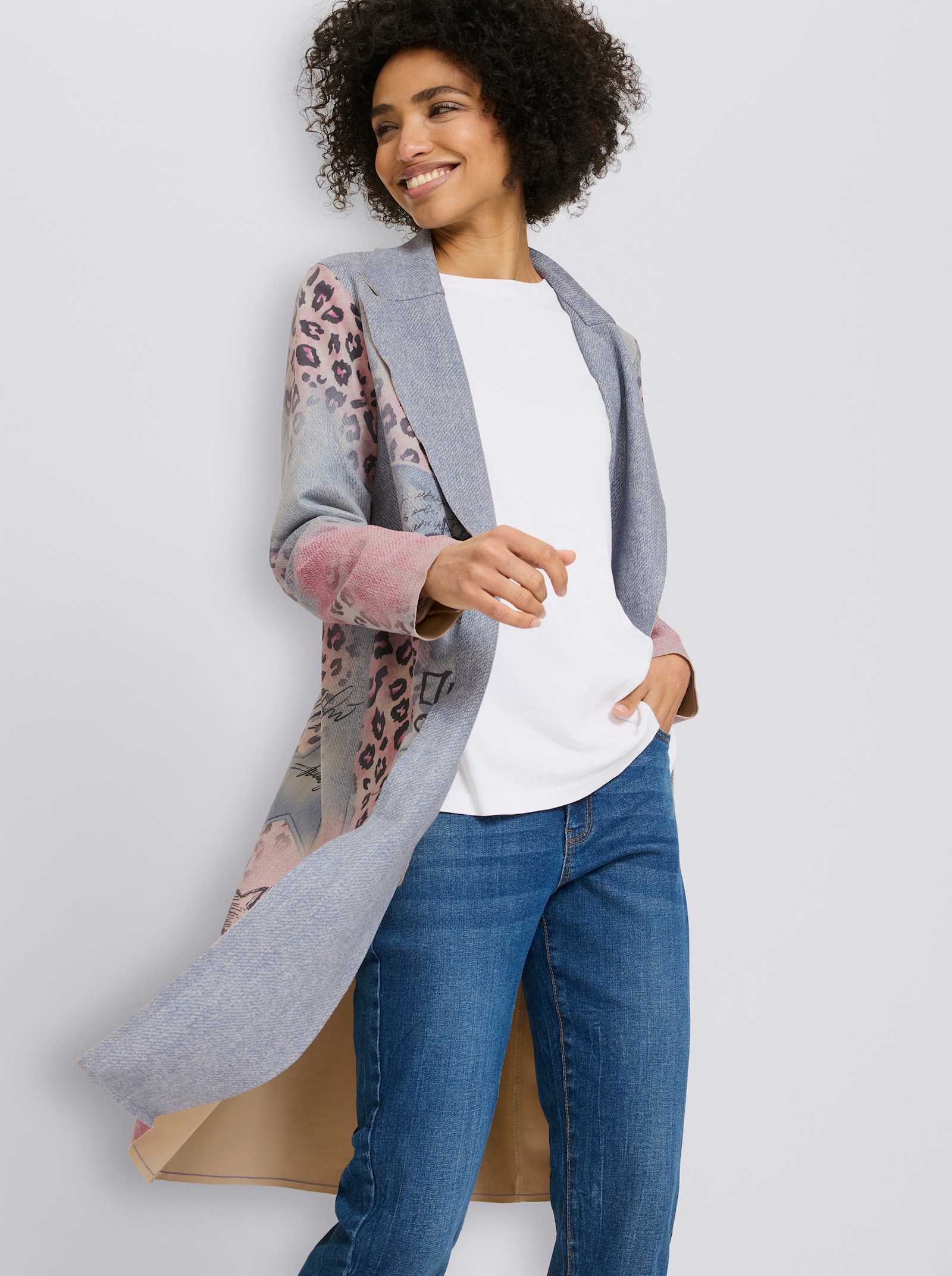 heine Shirtjacke - bleu-altrosa-bedruckt