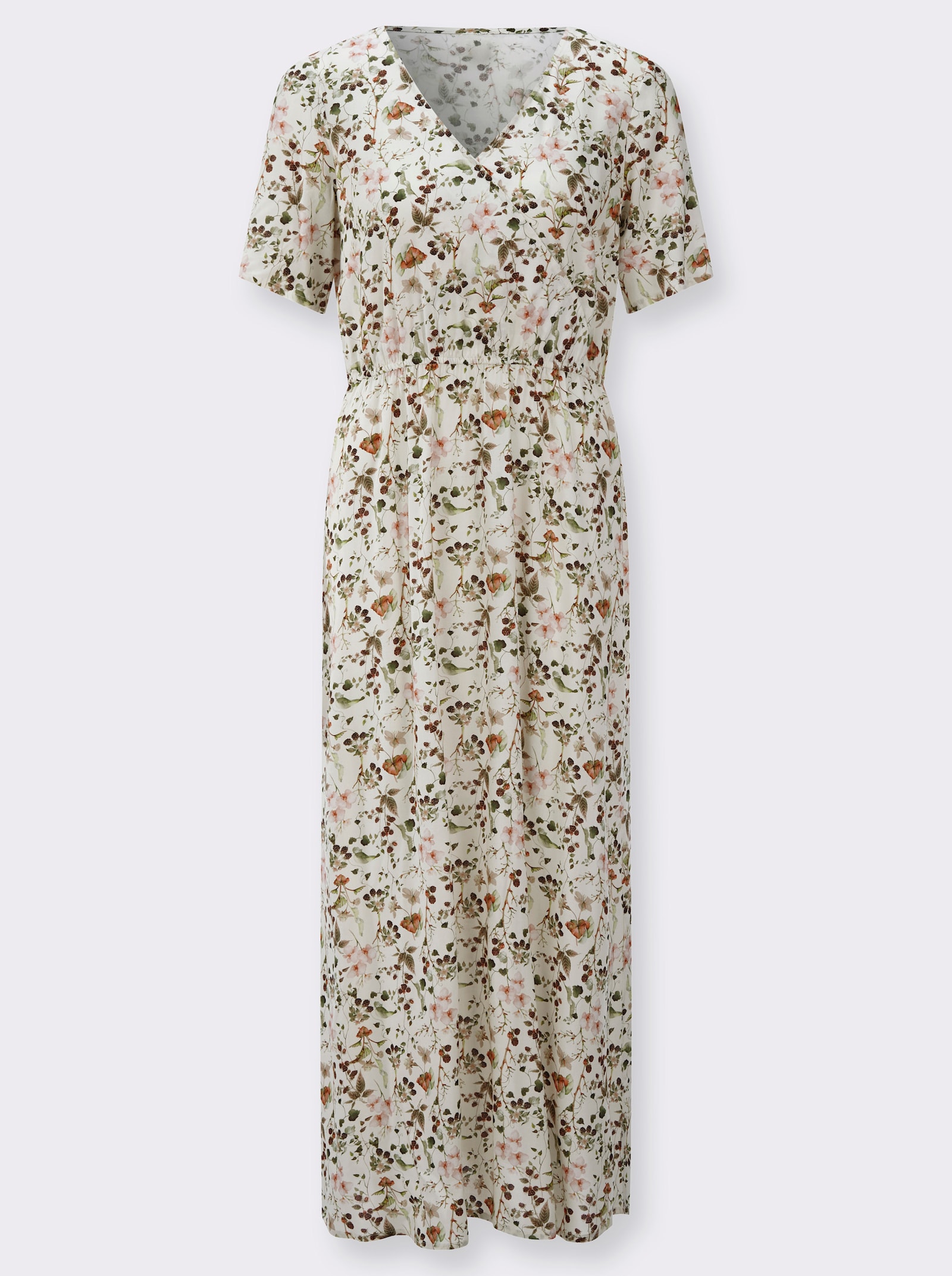 Druckkleid mit V-Ausschnitt - champagner-schilf-bedruckt