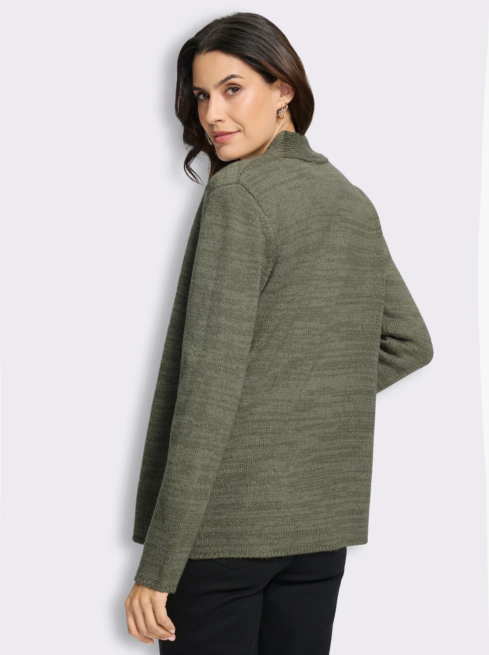 Strickjacke in offener Form - khaki-meliert