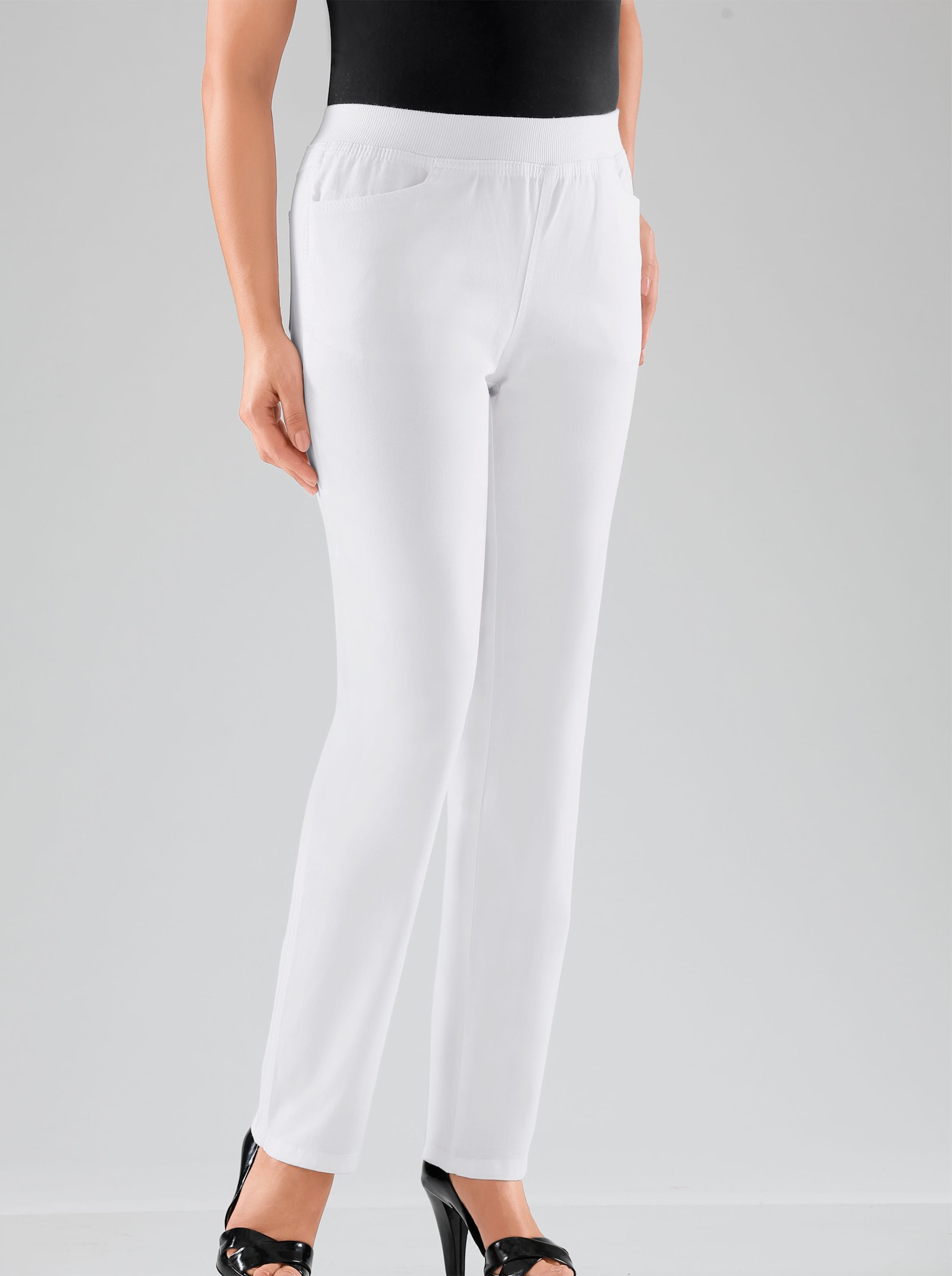 Stretch-Jeans mit Rundum-Dehnbund - weiß
