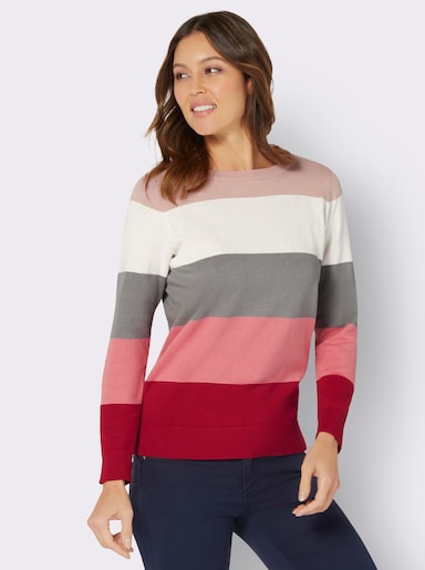 Pullover met lange mouwen - ecru/rood gestreept