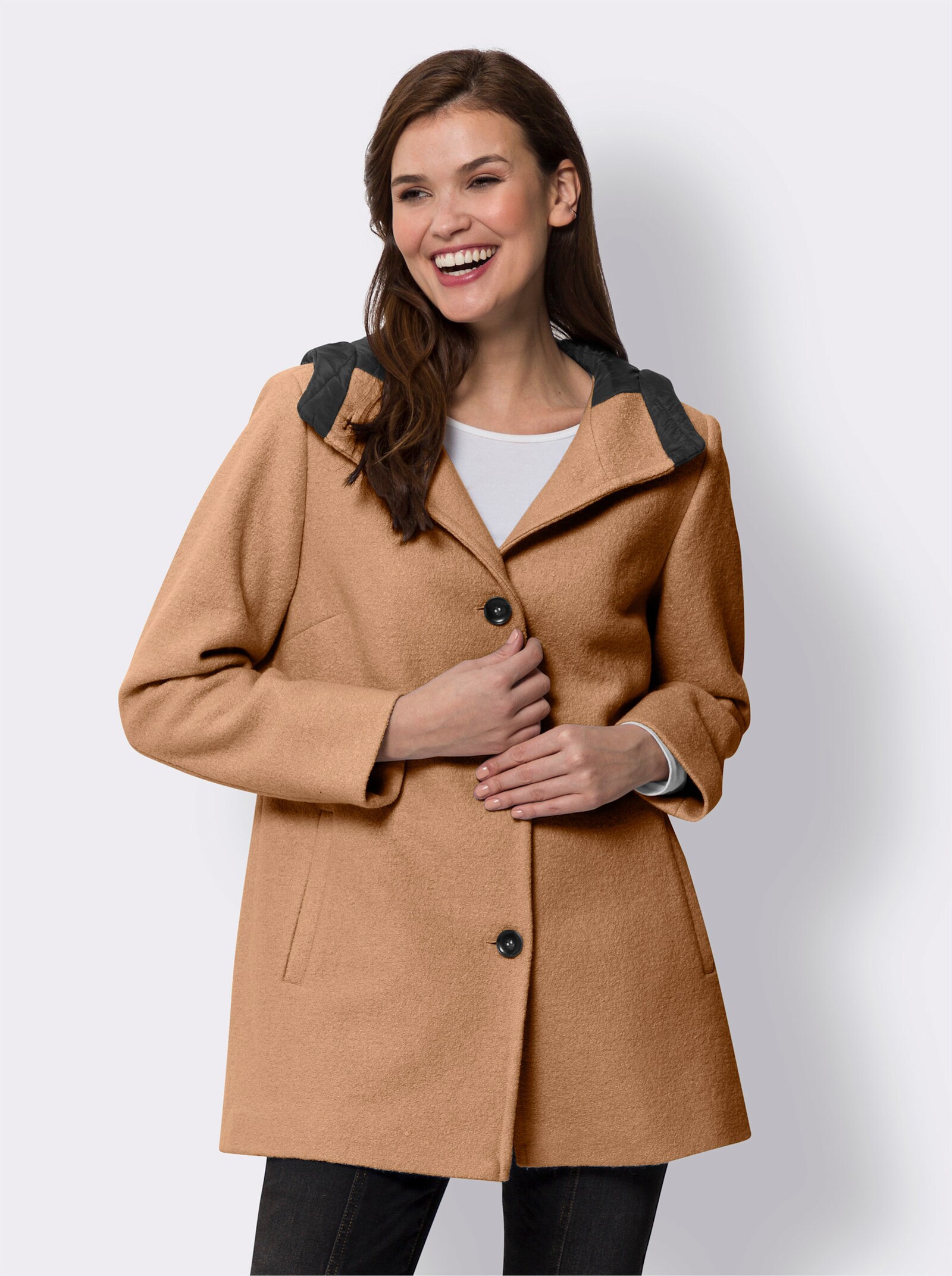 heine Outdoorjacke mit Kontrastfutter - camel