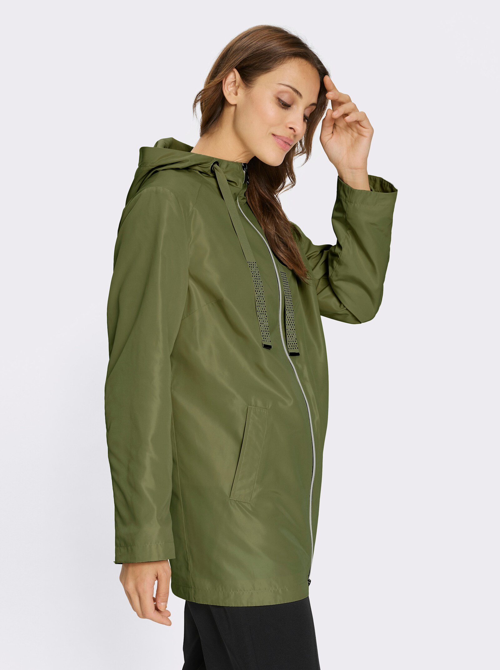 Outdoorjacke mit knöpfbarer Innentasche - oliv