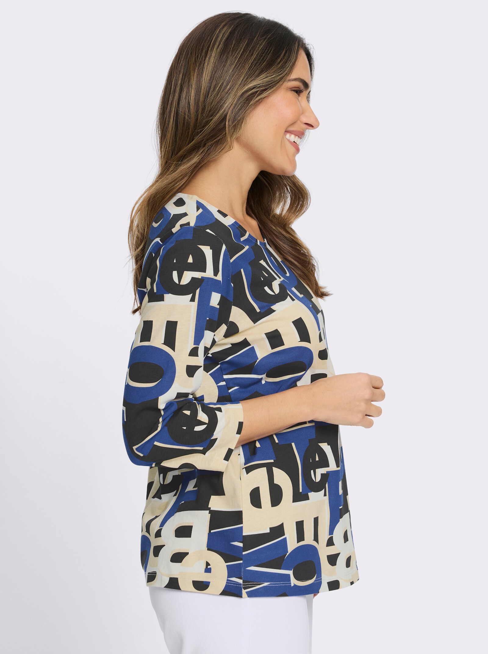 3/4-Arm-Shirt mit Lettering-Druck - royalblau-schwarz-bedruckt