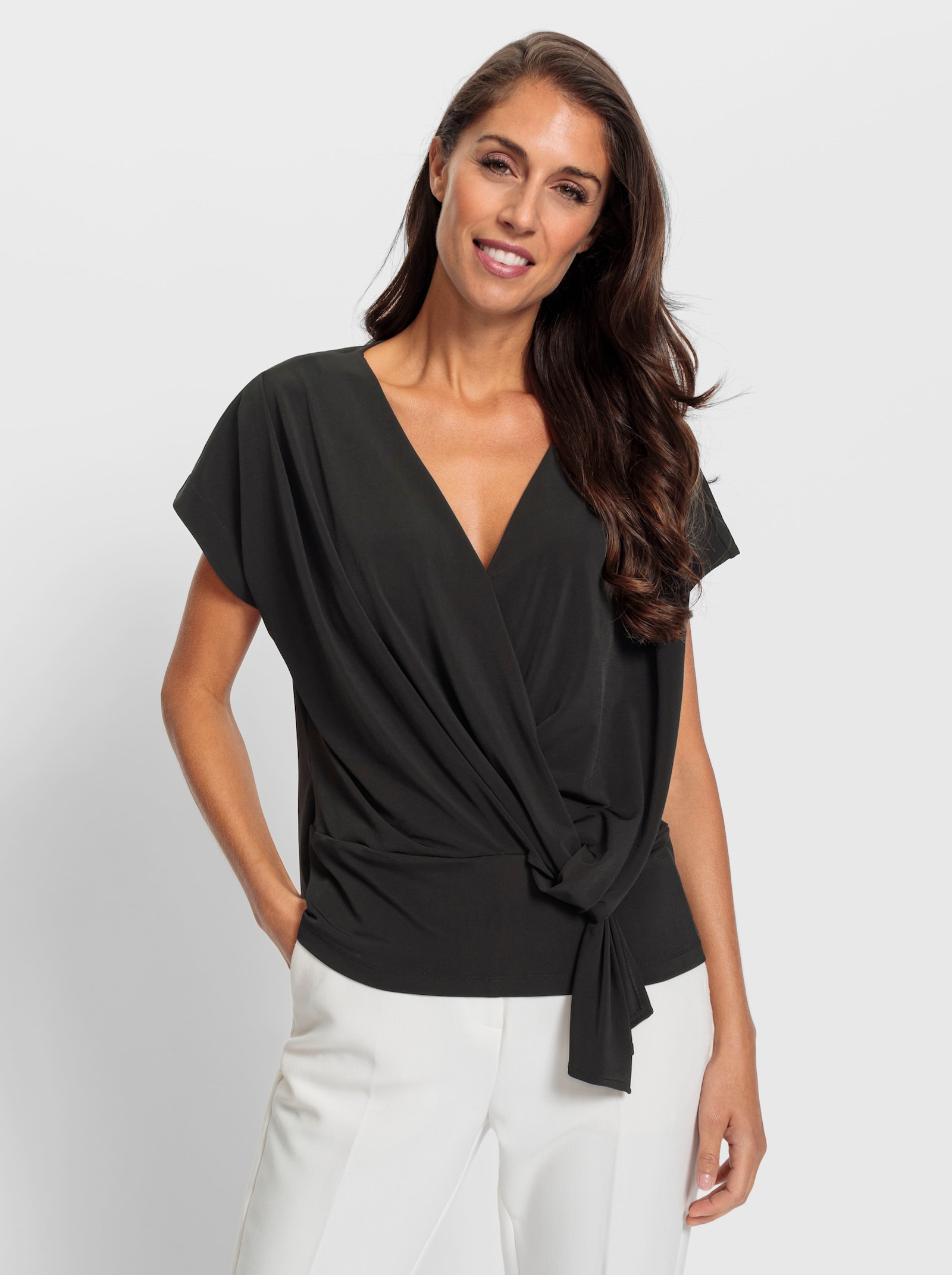 heine T-shirt cache-cœur avec nœud - noir