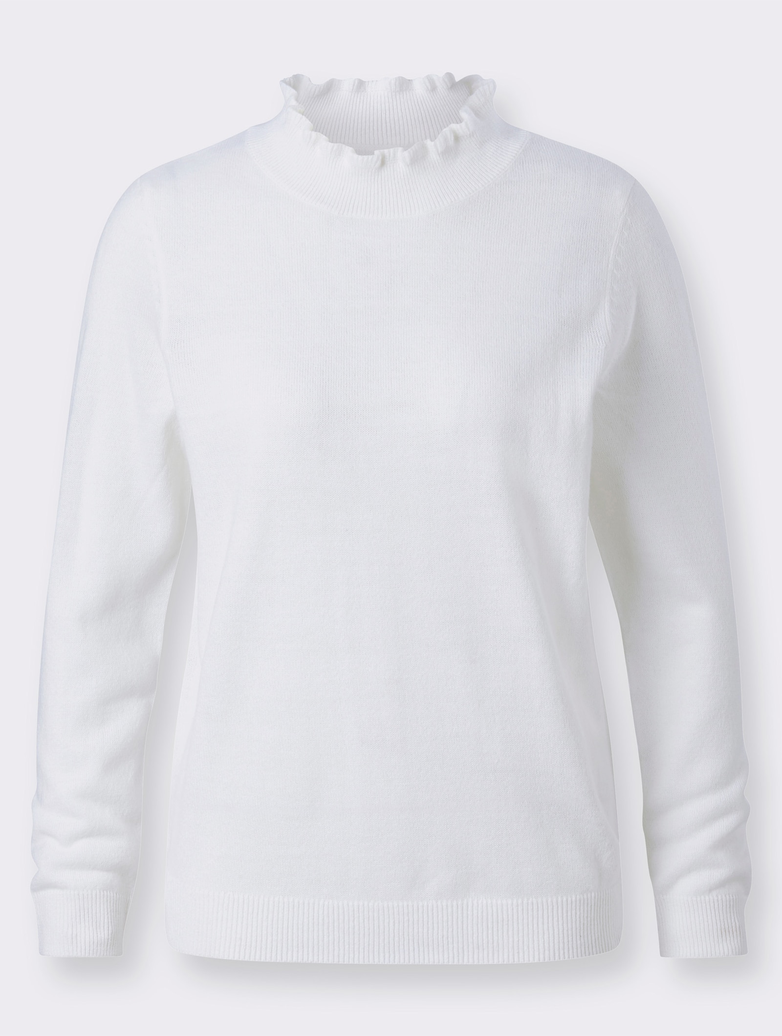 Stehkragenpullover mit Rüschen-Ausschnitt - ecru