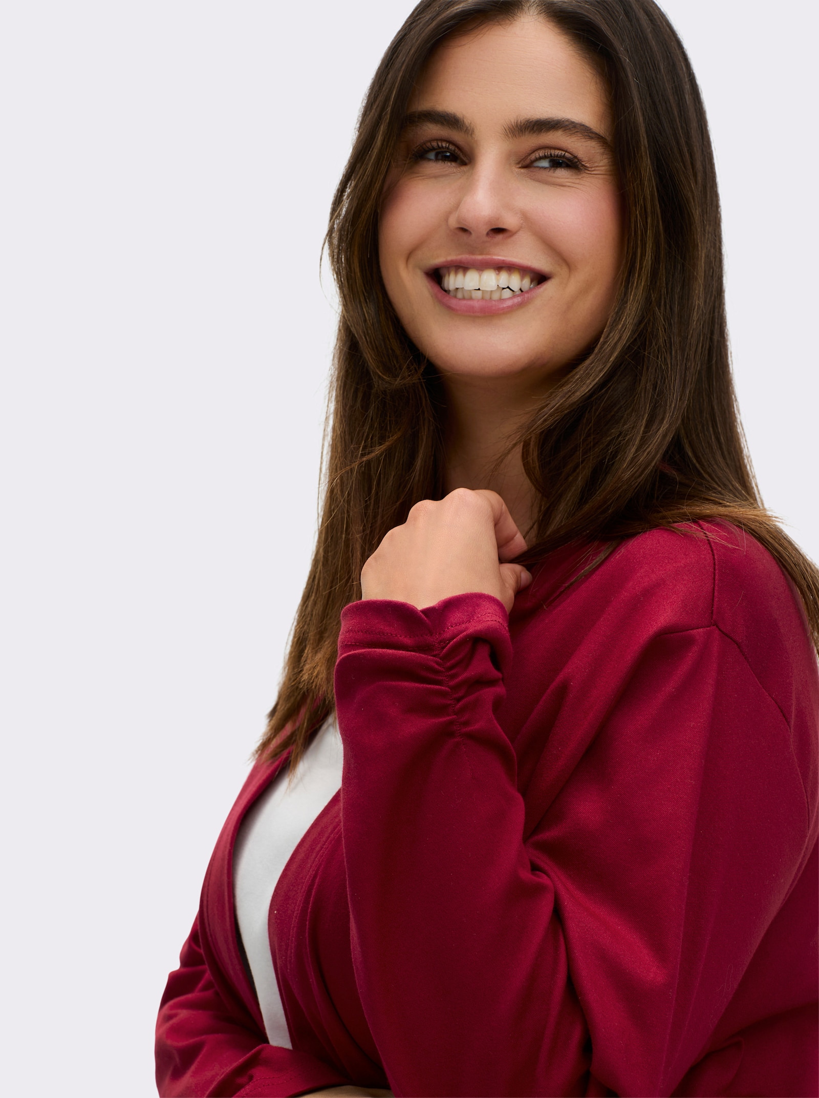 Shirtjacke mit Ärmel-Raffungen - kirsche