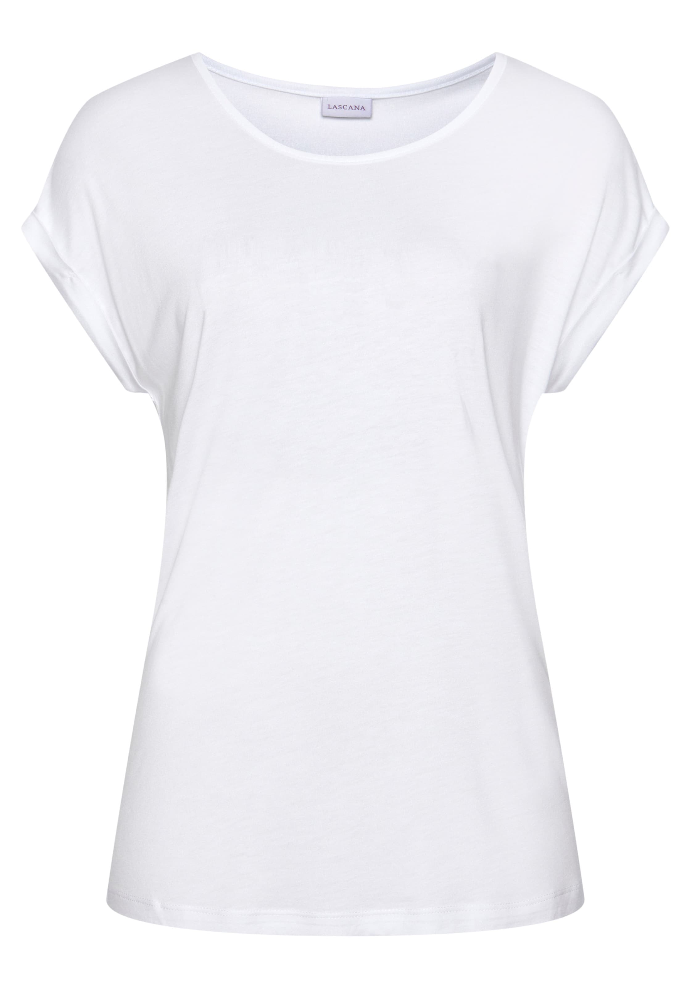 WE CAN günstig Kaufen-Kurzarmshirt in weiß von LASCANA. Kurzarmshirt in weiß von LASCANA <![CDATA[Shirt von LASCANA. Kurze Ärmel mir Umschlag. Länge ca. 64 cm. Nachhaltige Qualität aus 100% Viskose.]]>. 