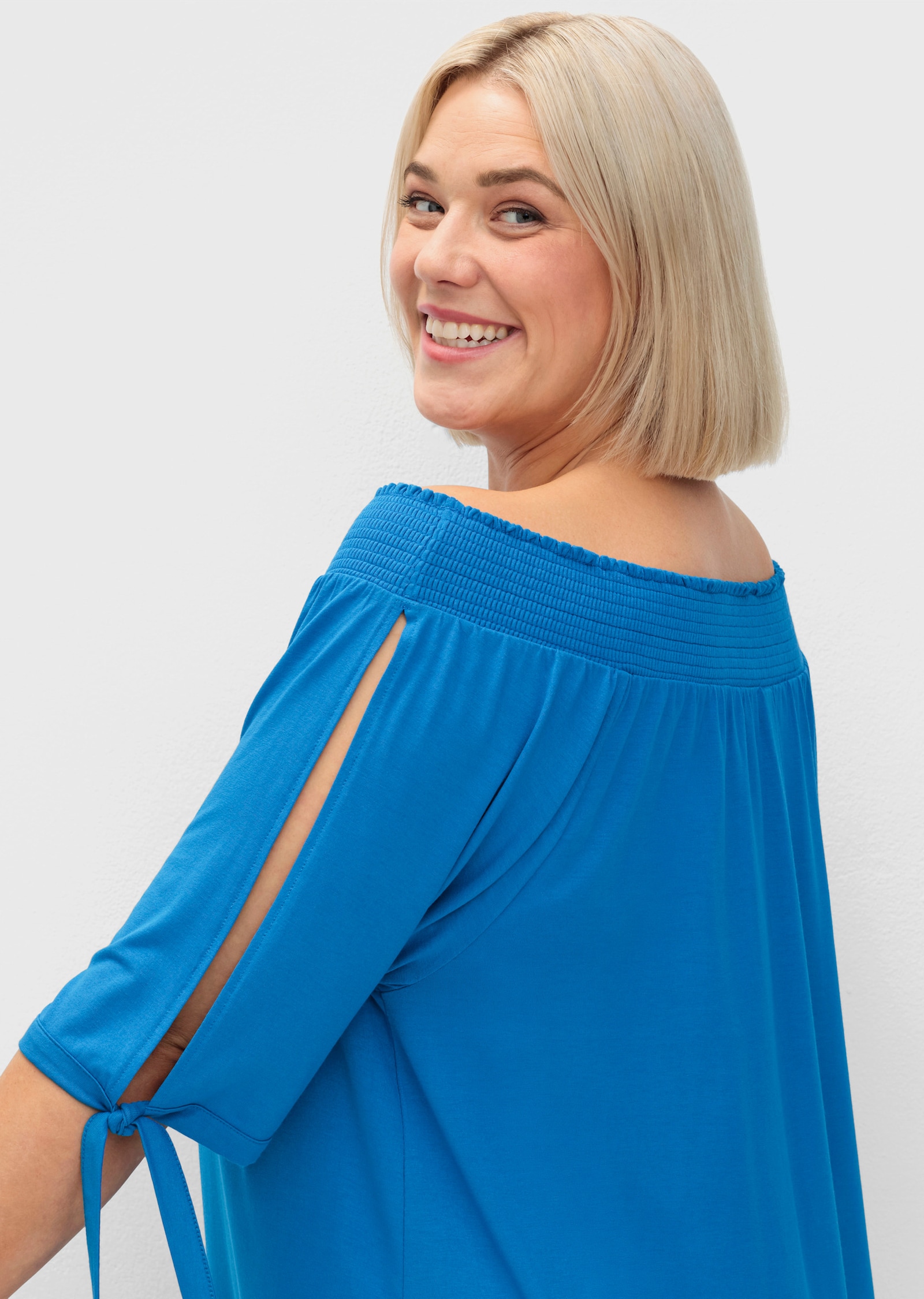 sheego Carmenshirt mit geschlitzten Ärmeln - kobaltblau