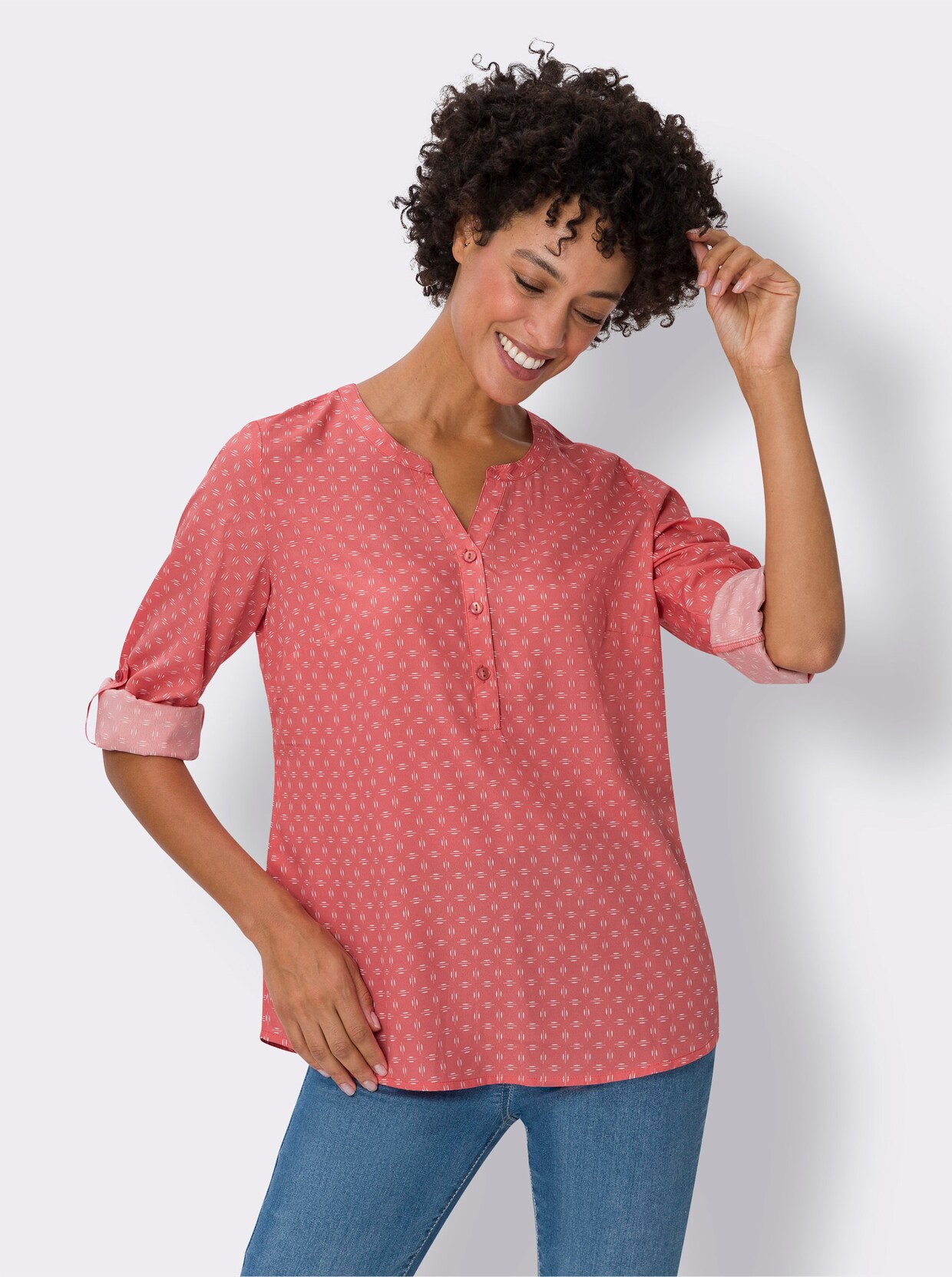 Comfortabele blouse - koraal/wit geprint