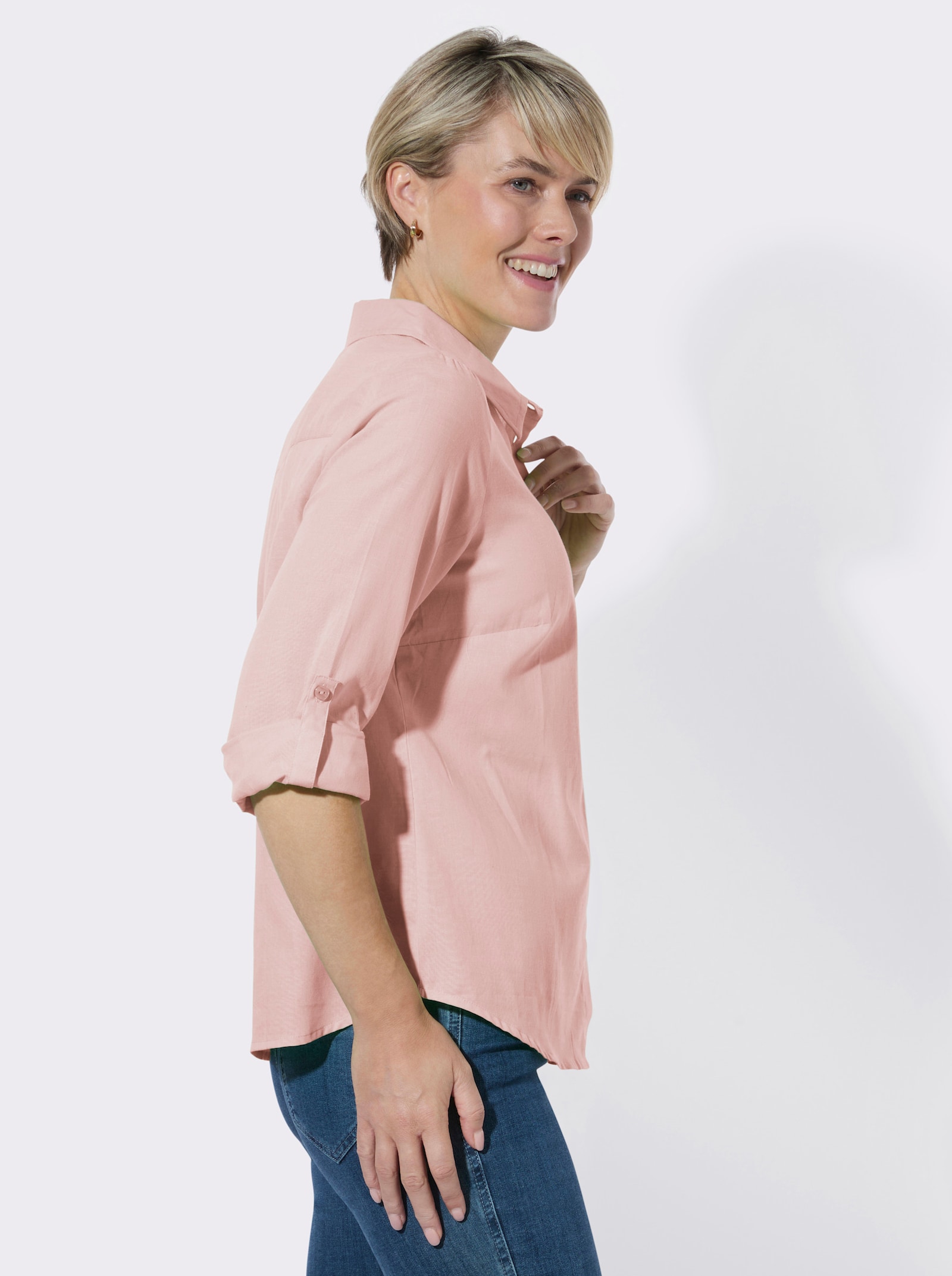 Hemdbluse in Melange-Optik - hellrosé-meliert
