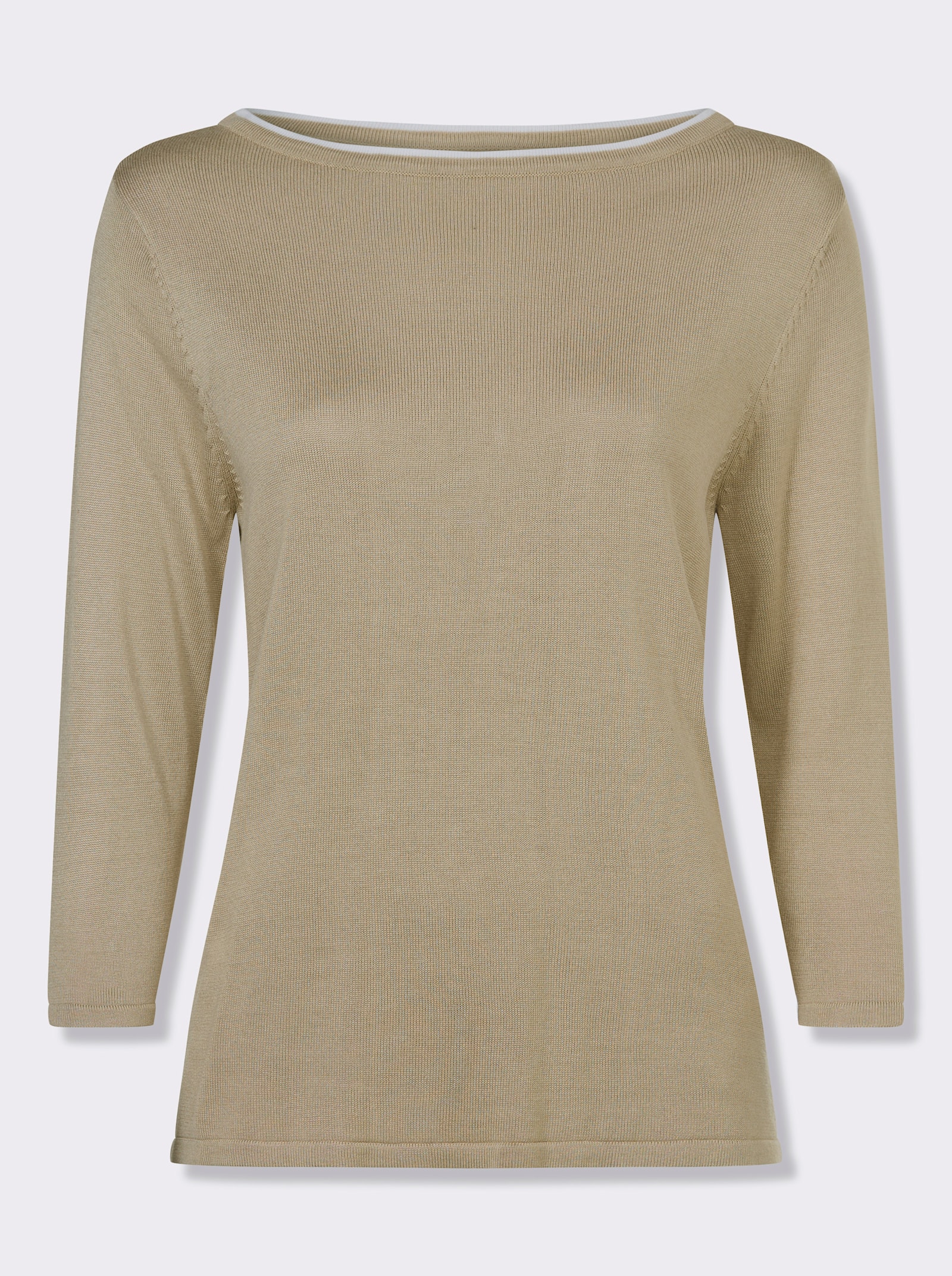 3/4 Arm-Pullover mit U-Boot-Ausschnitt - beige-weiss