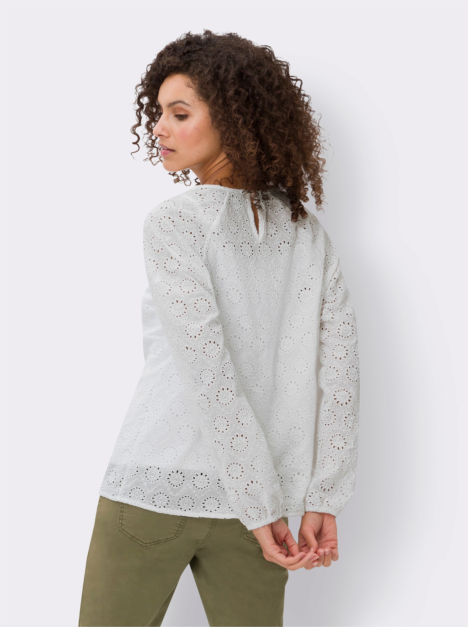 heine Langarm-Bluse mit Lochstickerei - ecru