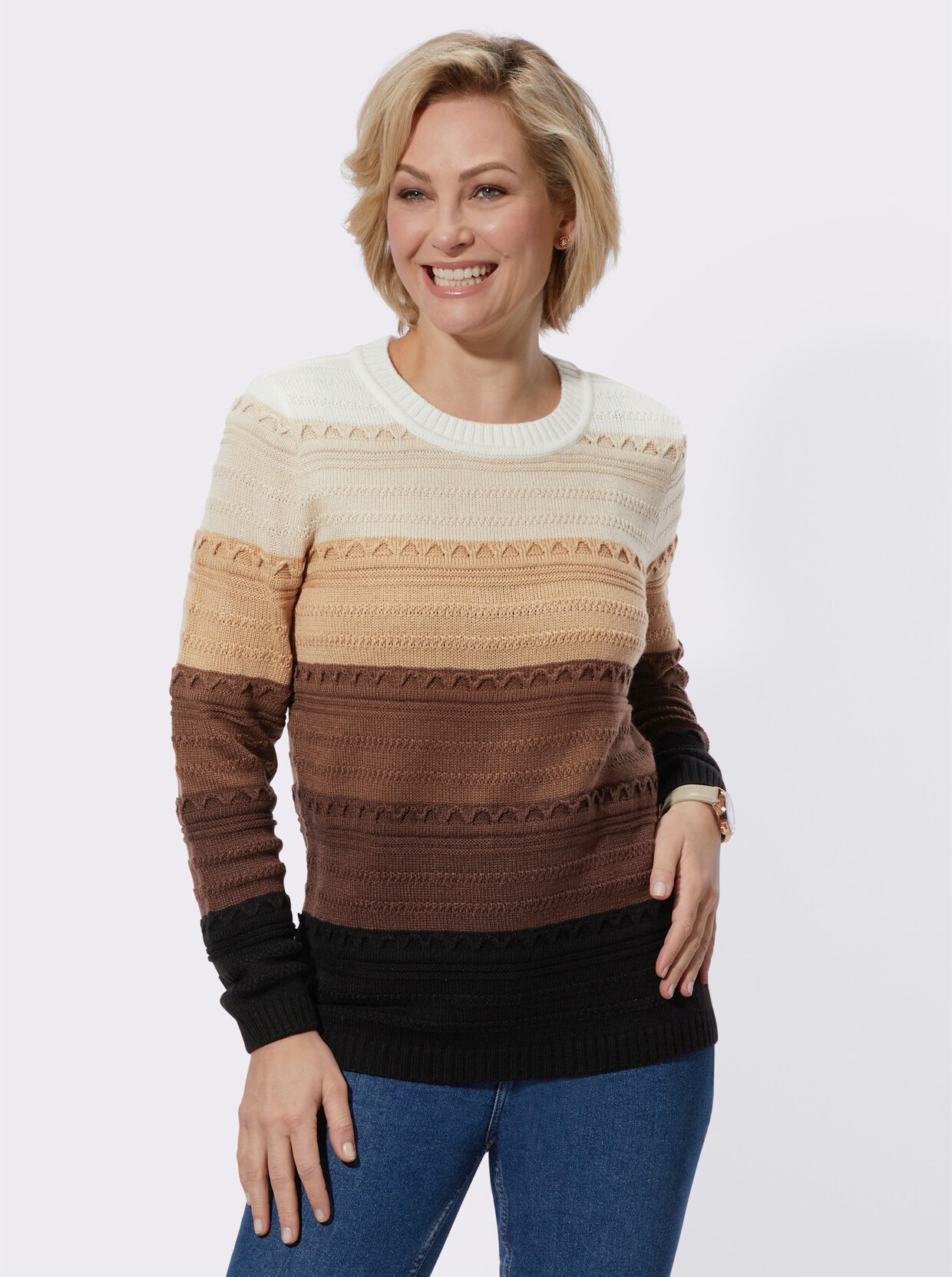 Pullover met lange mouwen - bruin gedessineerd