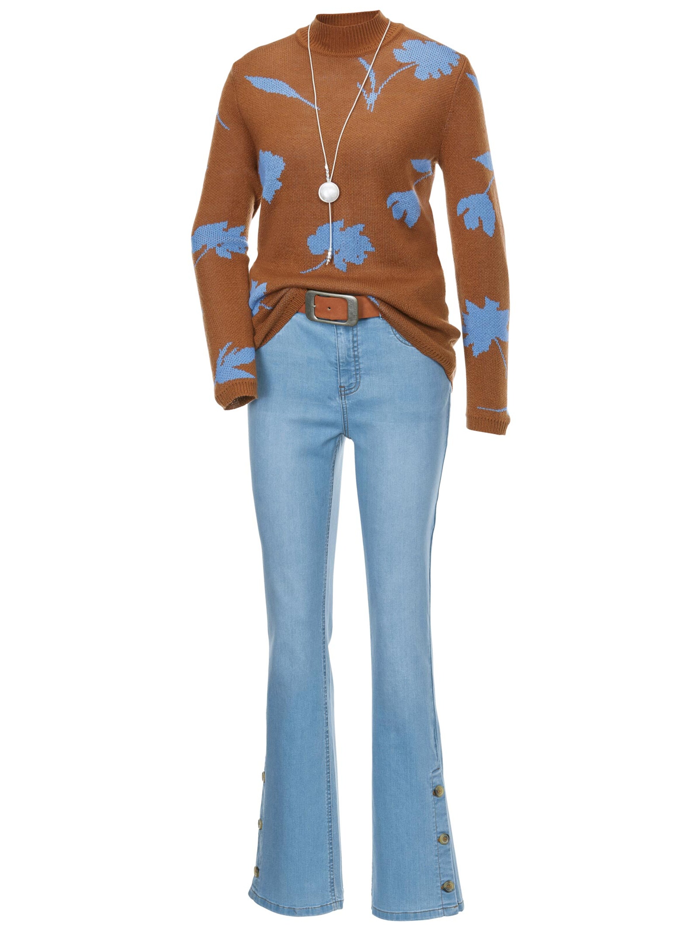 Pullover - cognac-gemustert