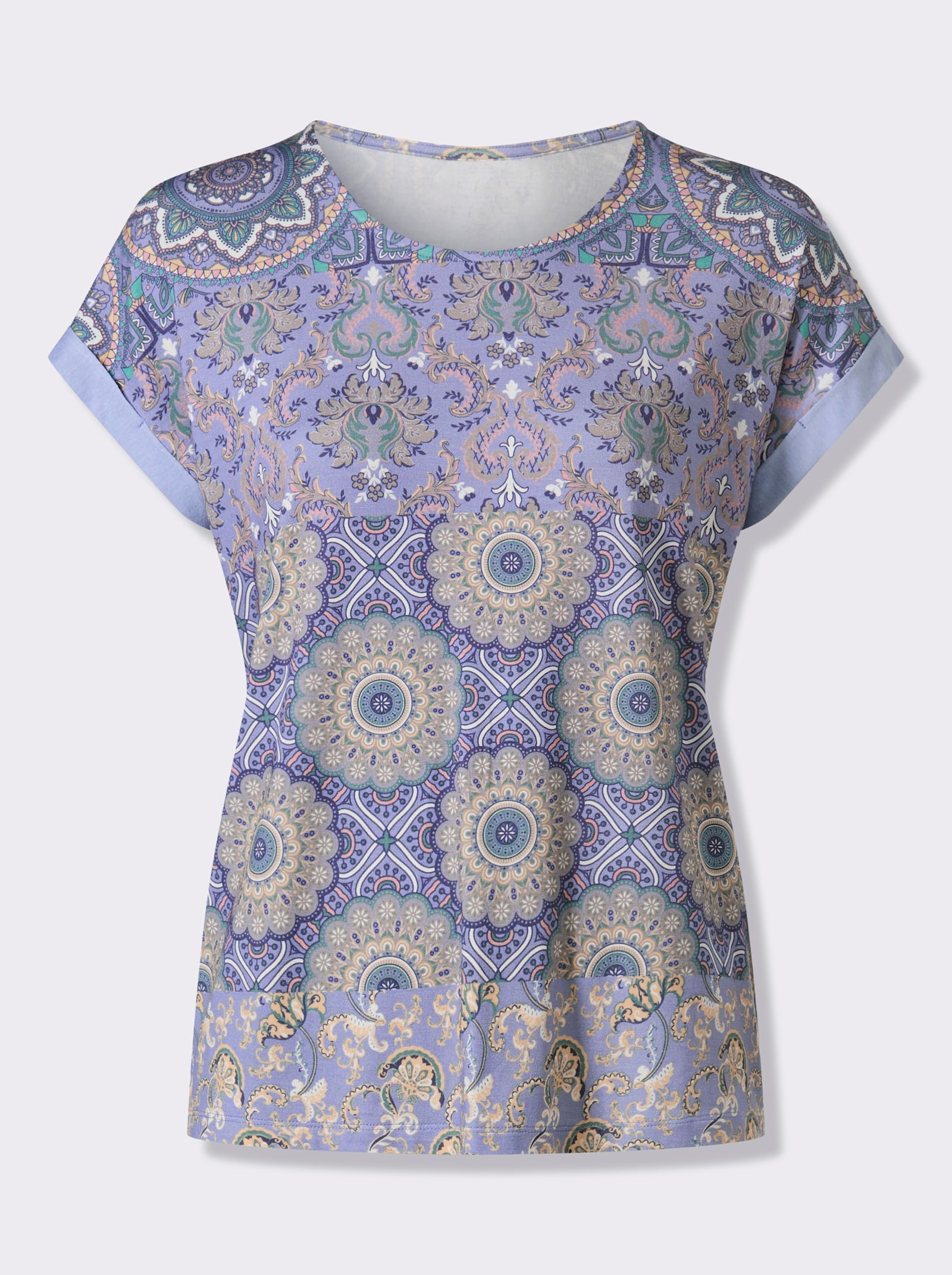 heine Kurzarmshirt in Patch-Optik - bleu-salbei-bedruckt