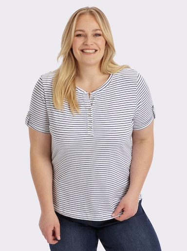 Kurzarmshirt mit fixiertem Ärmel-Aufschlag - marine-geringelt