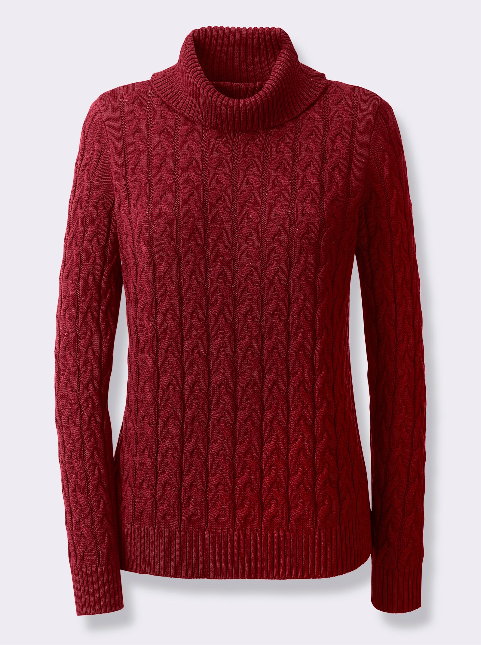 heine Pullover van fijntricot met kabelpatroon - donkerrood