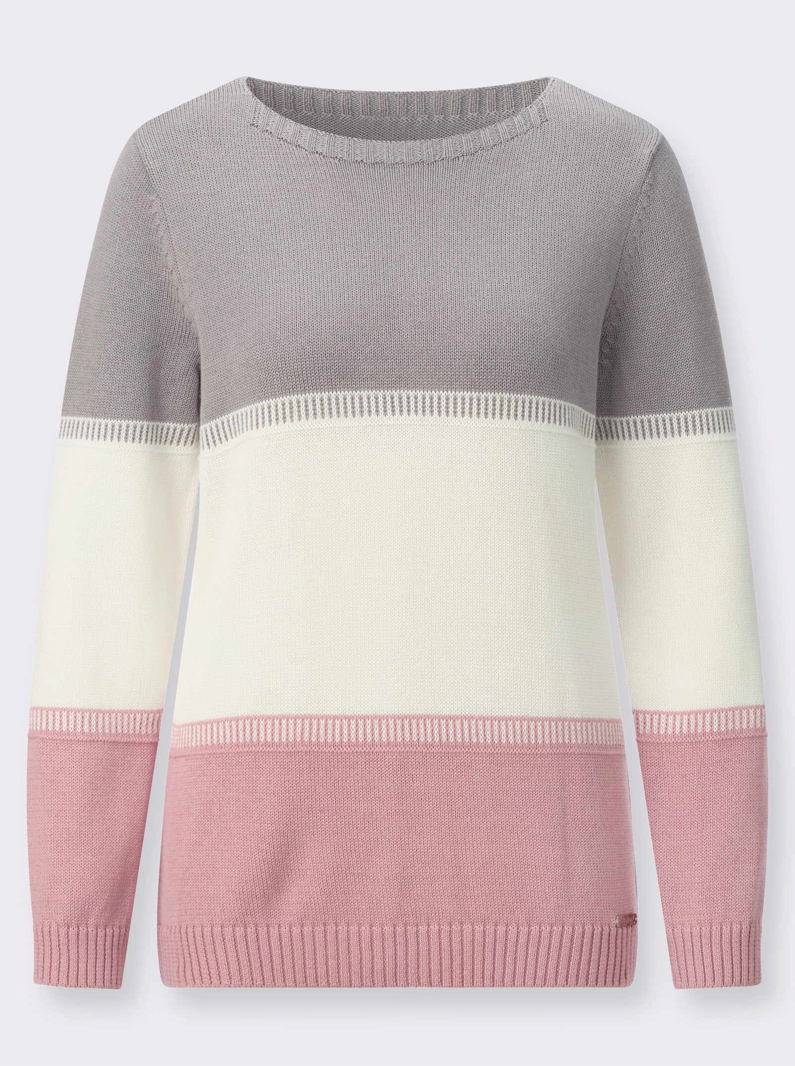 Rundhalspullover im Blockstreifenmuster - hortensie-ecru-gemustert
