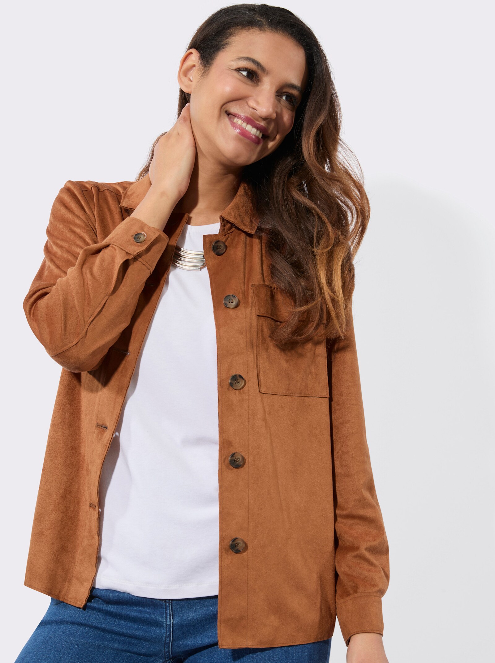 Lederimitat-Blazer mit Schultersattel - cognac