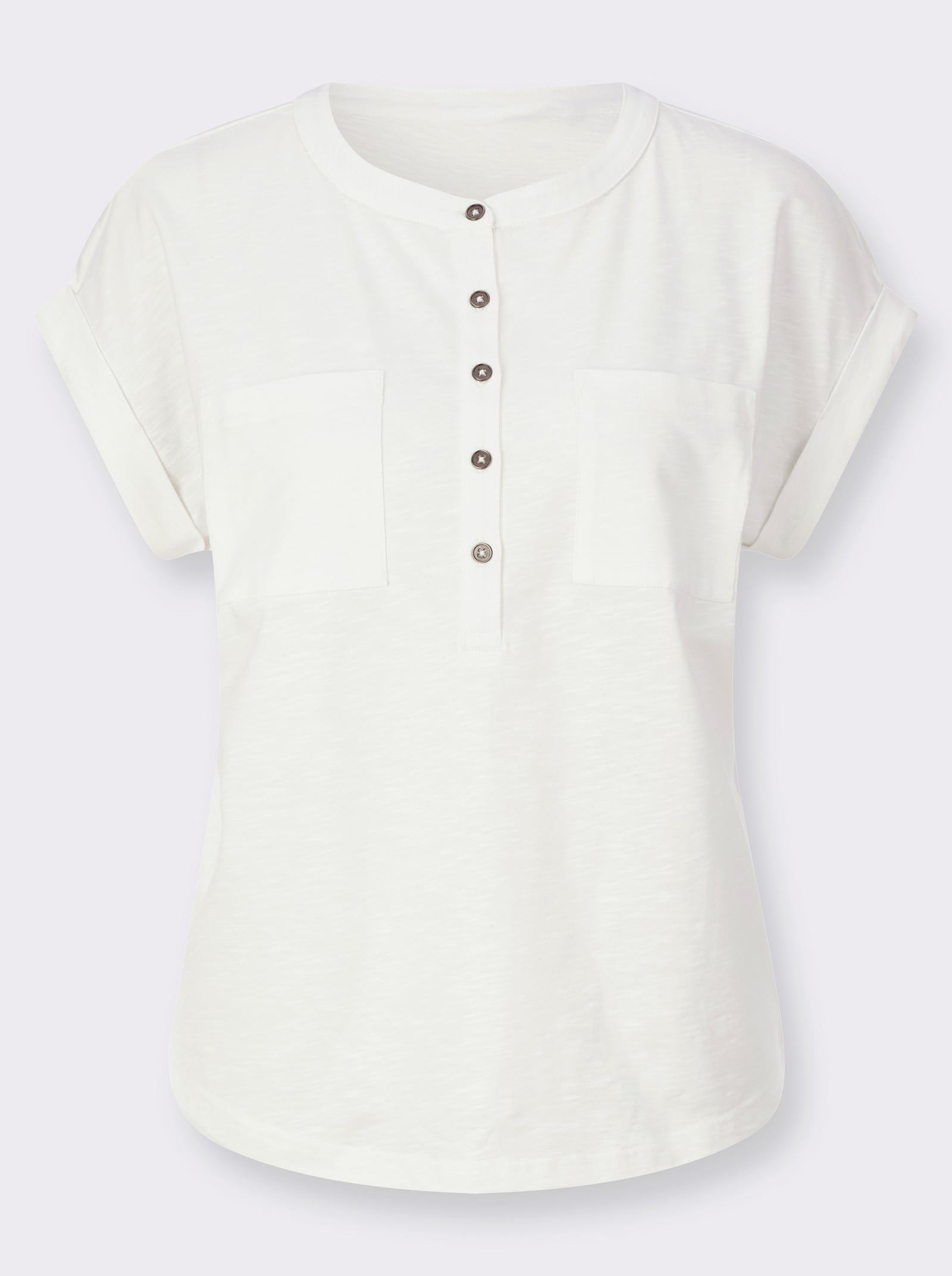Kurzarmshirt mit Ärmelaufschlägen - ecru