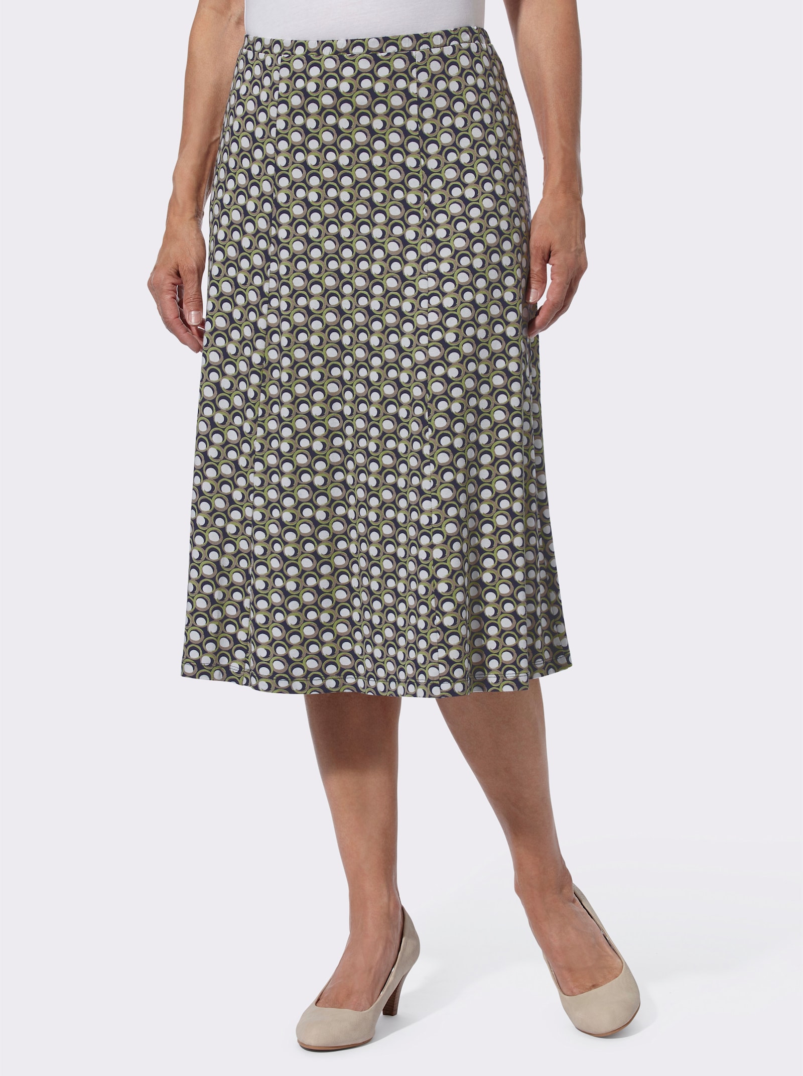 Schlupfrock in leichter A-Form - pistazie-marine-bedruckt