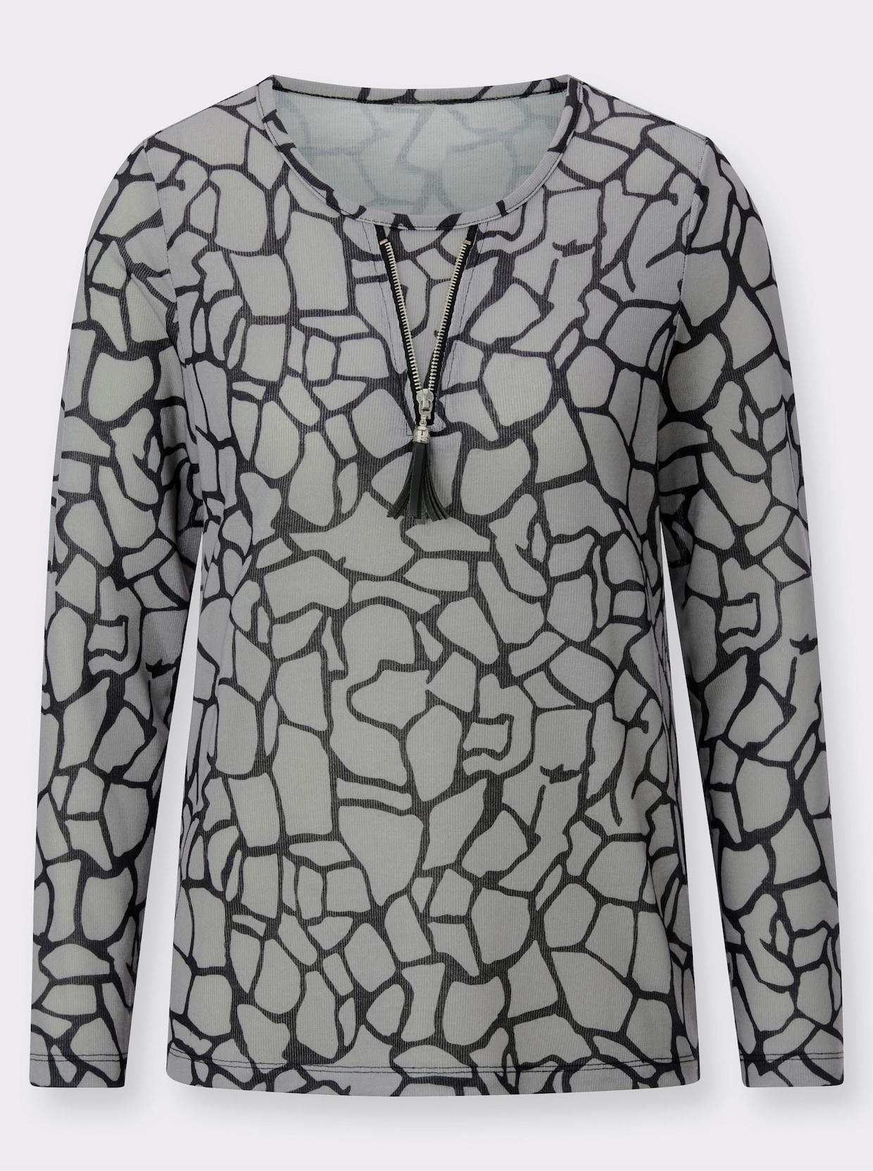 Langarmshirt - steingrau-schwarz-gemustert