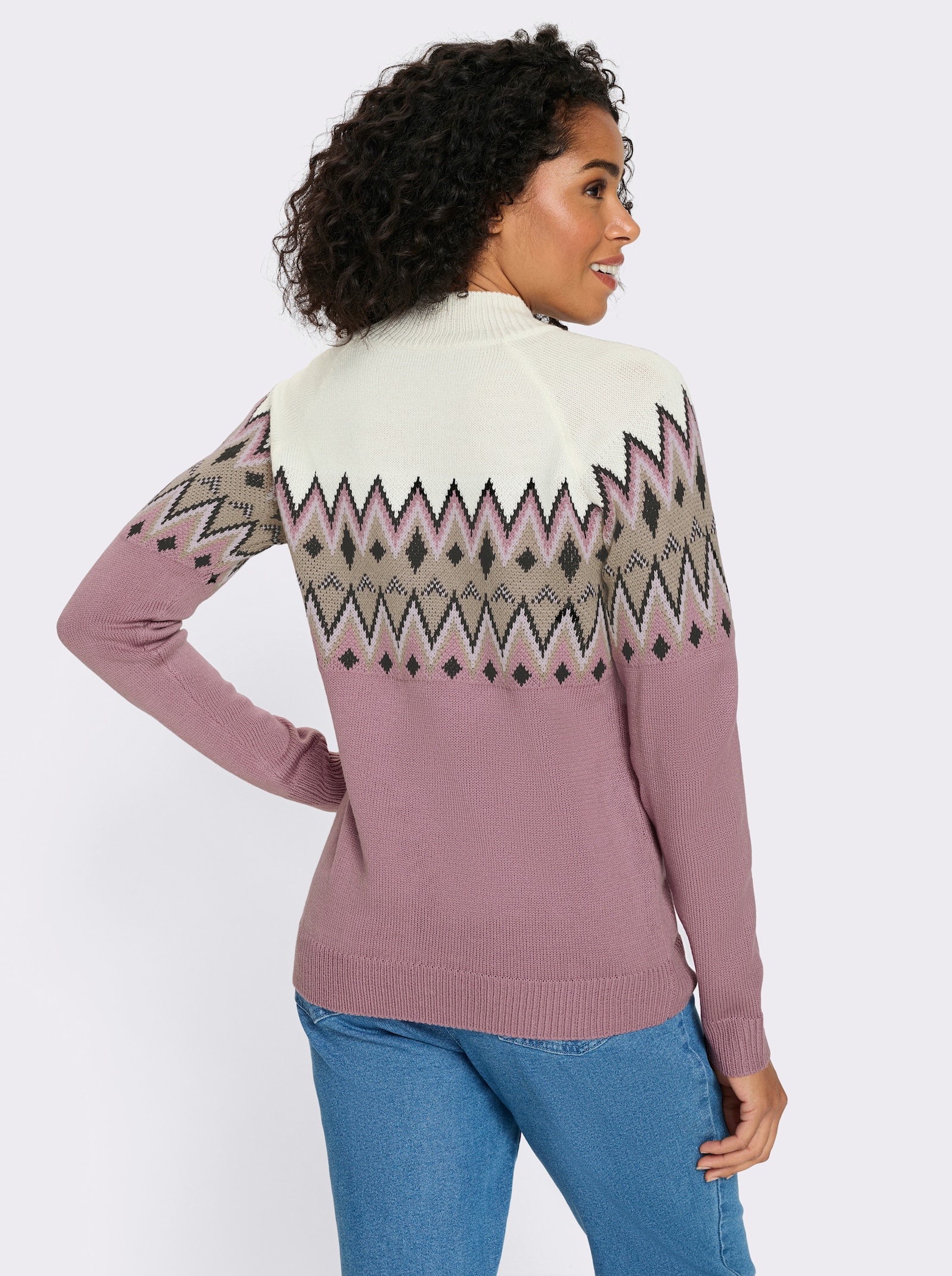 Langarm-Pullover mit Norweger-Muster - mauve-beige-gemustert