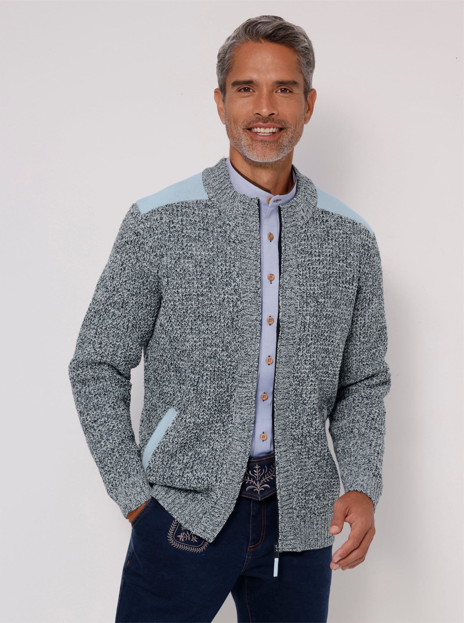 Strickjacke aus Melange-Strick - marine-meliert