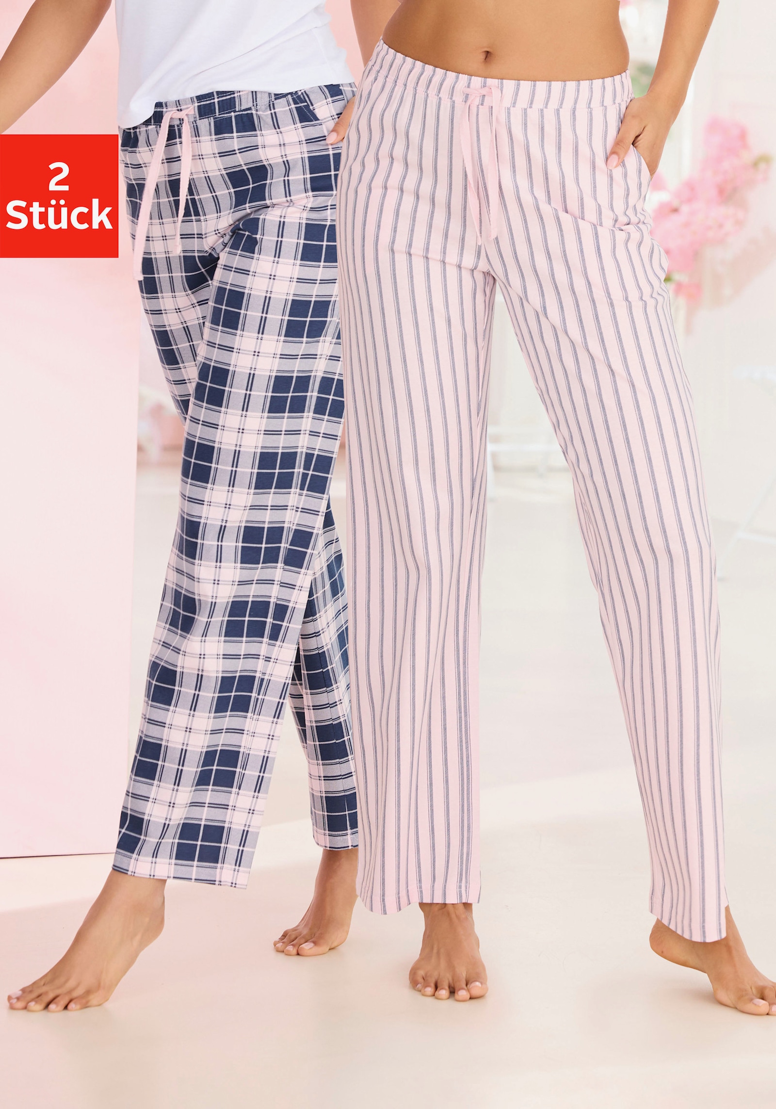 Vivance Dreams Bas de pyjama - rose-bleu à motifs