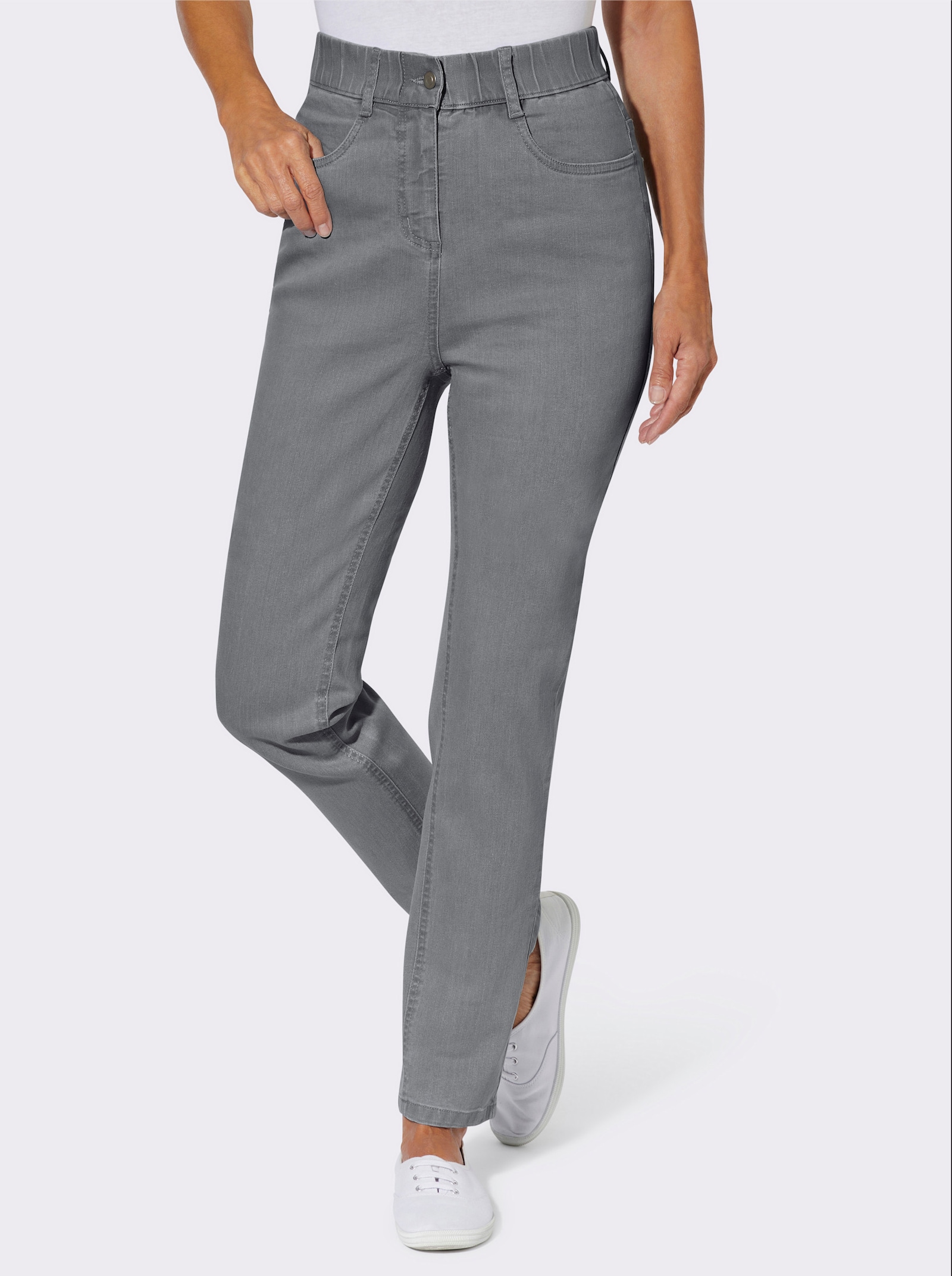 Jeans mit Rundum-Dehnbund - grey denim