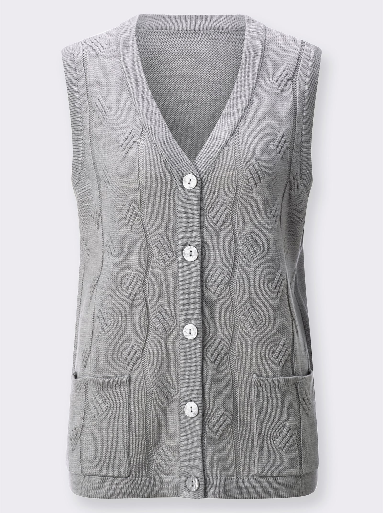 Strickweste mit Zopfmuster - steingrau-meliert