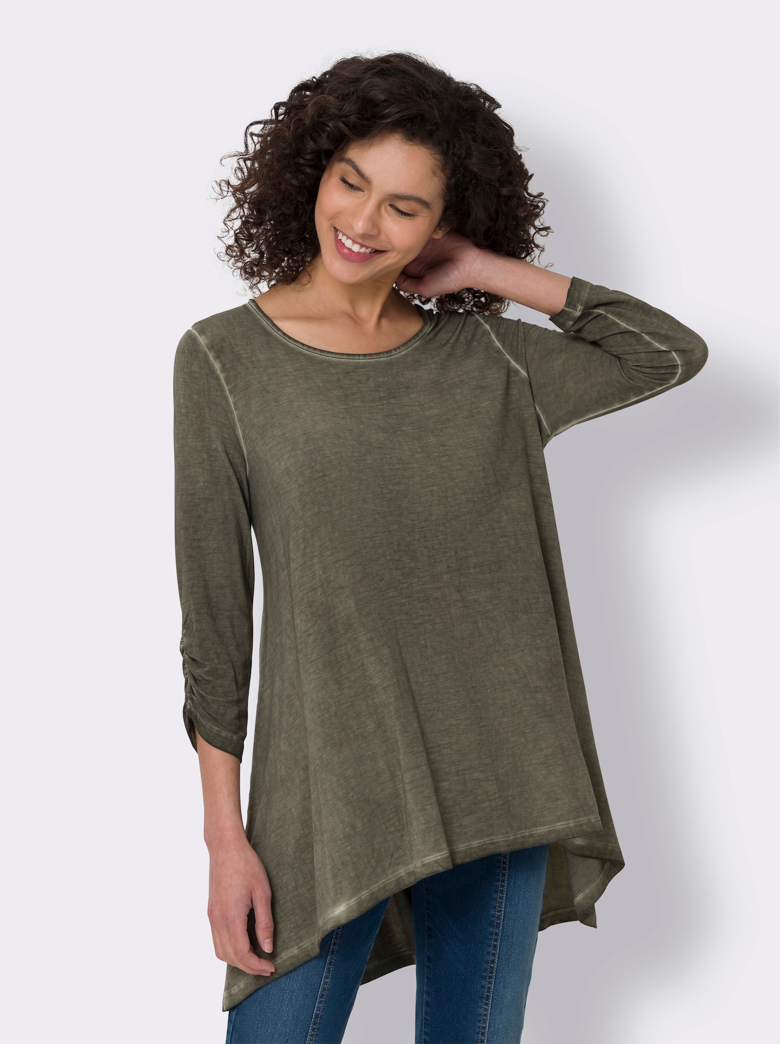 heine Shirt met 3/4-mouwen in oil dyed-wassing - kaki