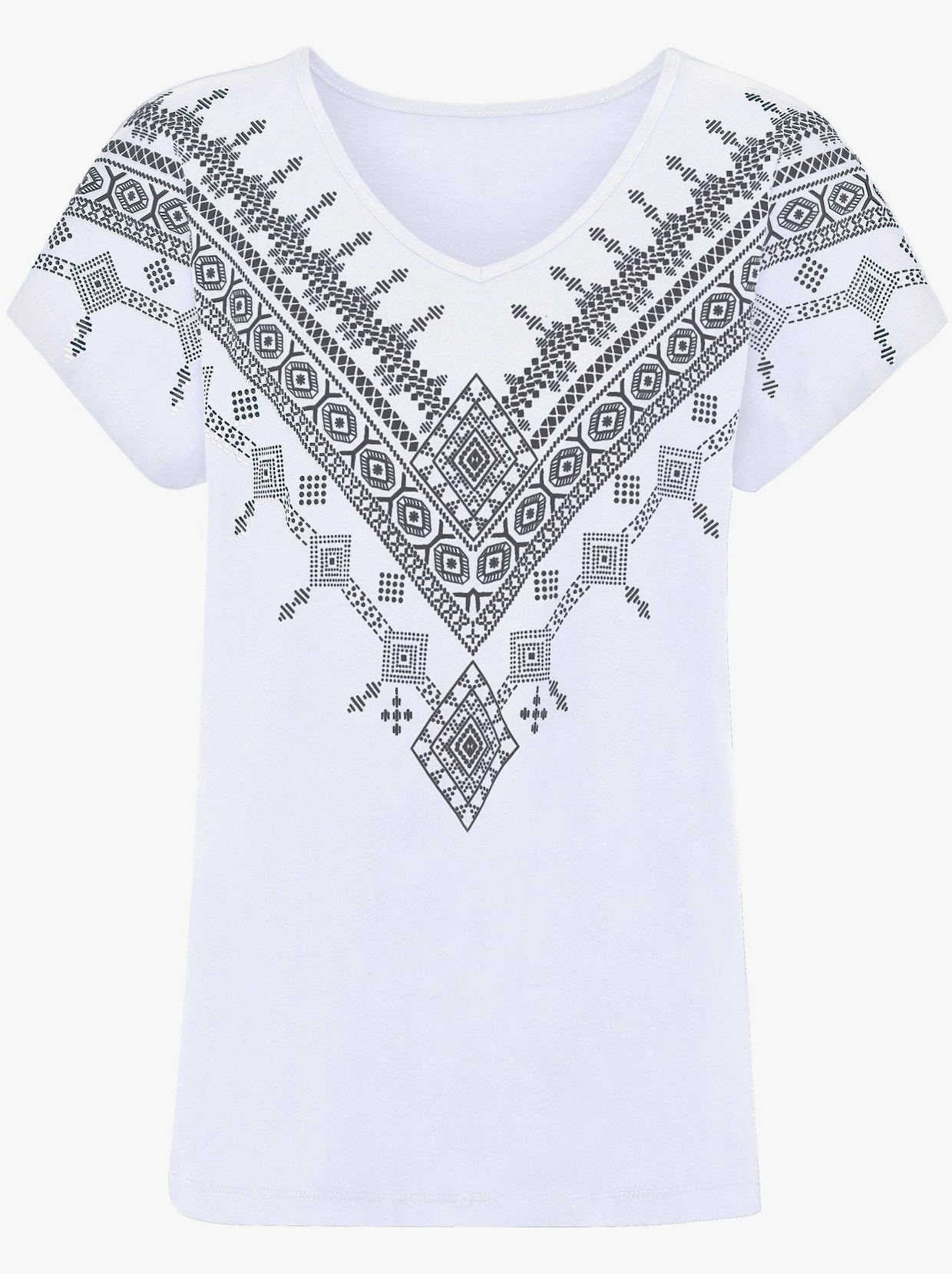 Shirt met ronde hals - wit/marine geprint