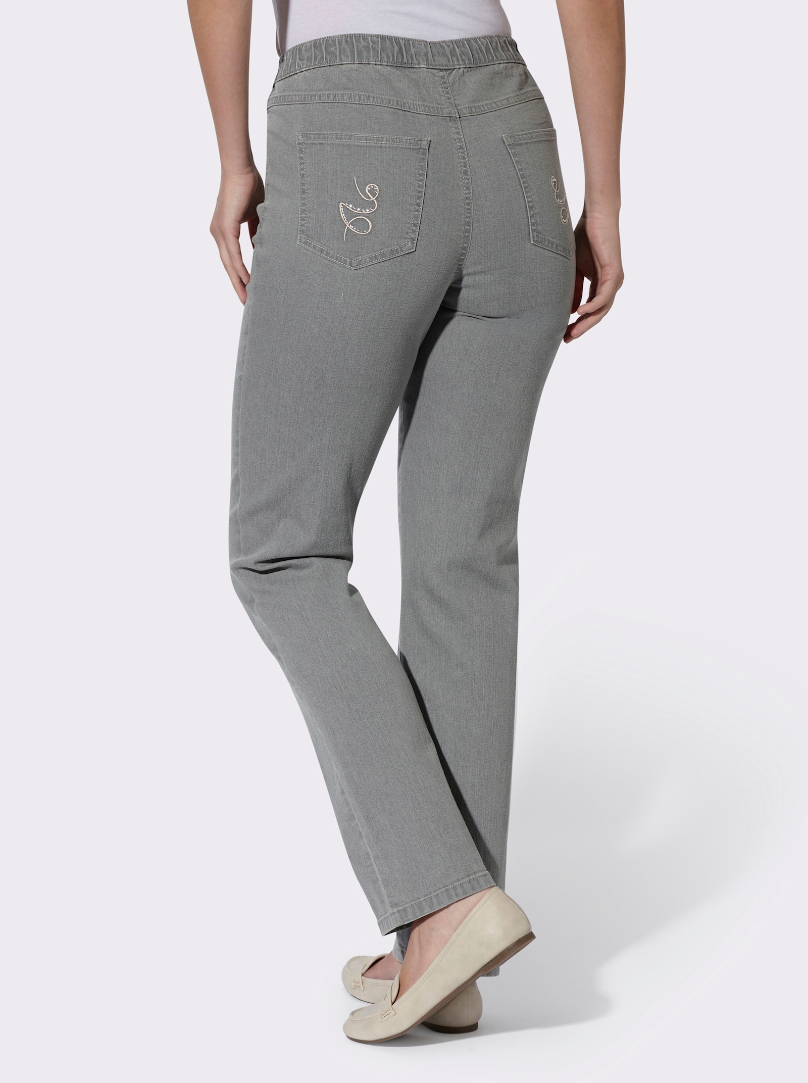 Jeans met geborduurde achterzakken - light grey-denim