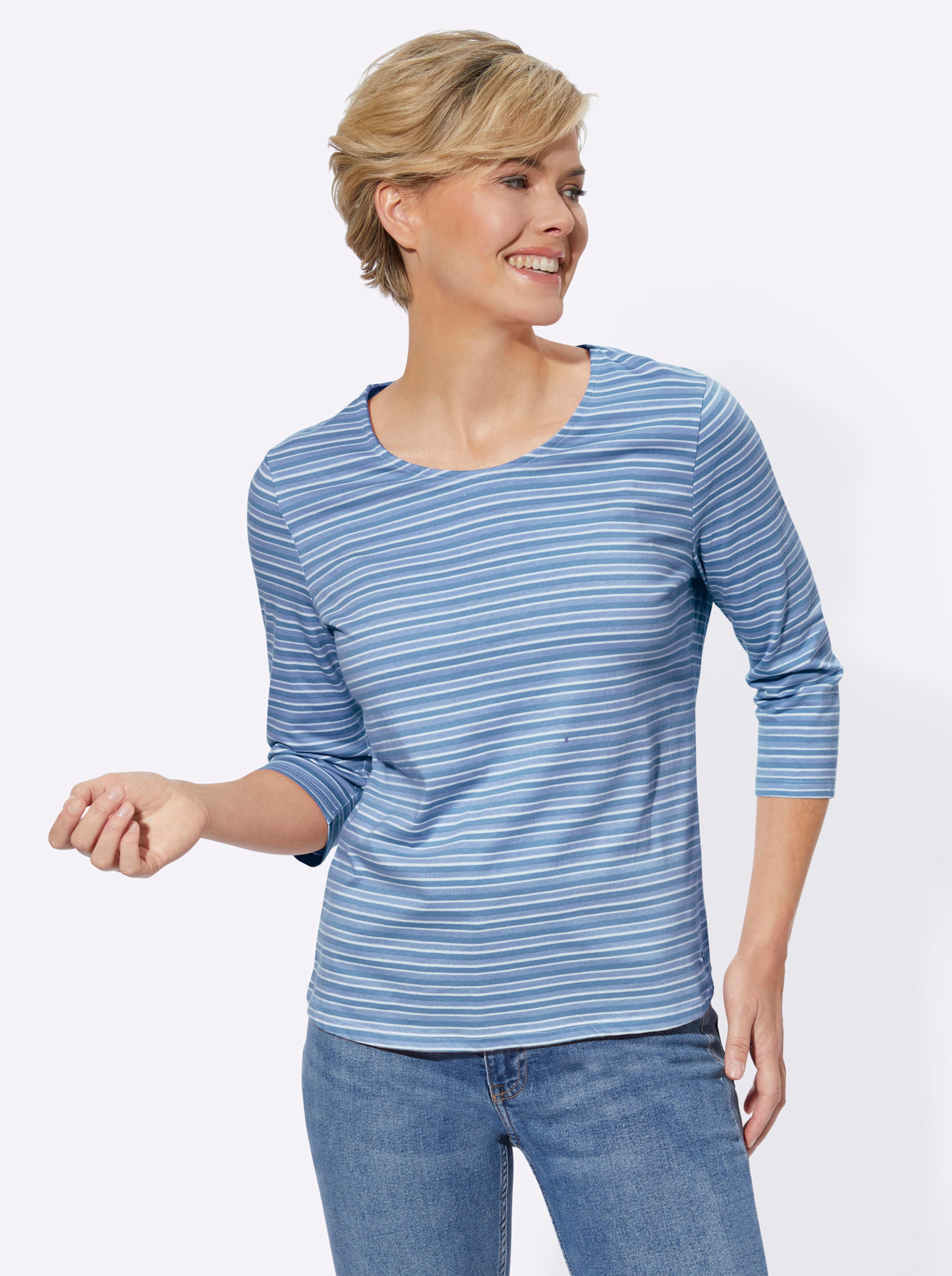 Witt Damen Ringelshirt, mittelblau-geringelt