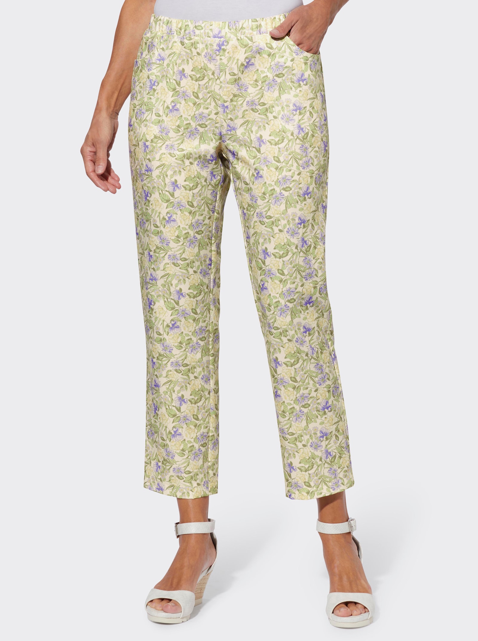7/8-Hose mit Blumenmuster - champagner-flieder-bedruckt