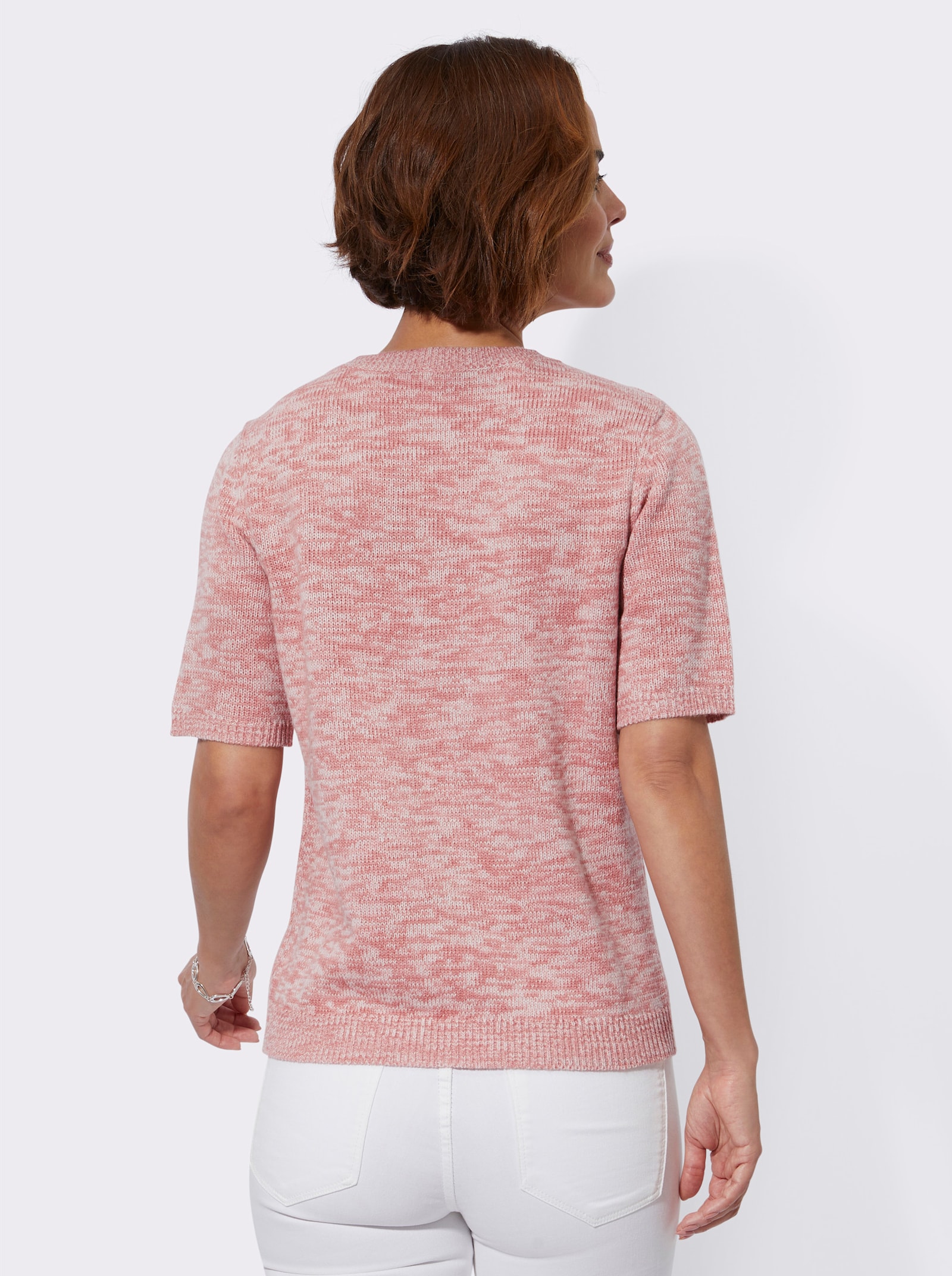 Ajourpullover aus Melange-Garn - rosenquarz-ecru-meliert