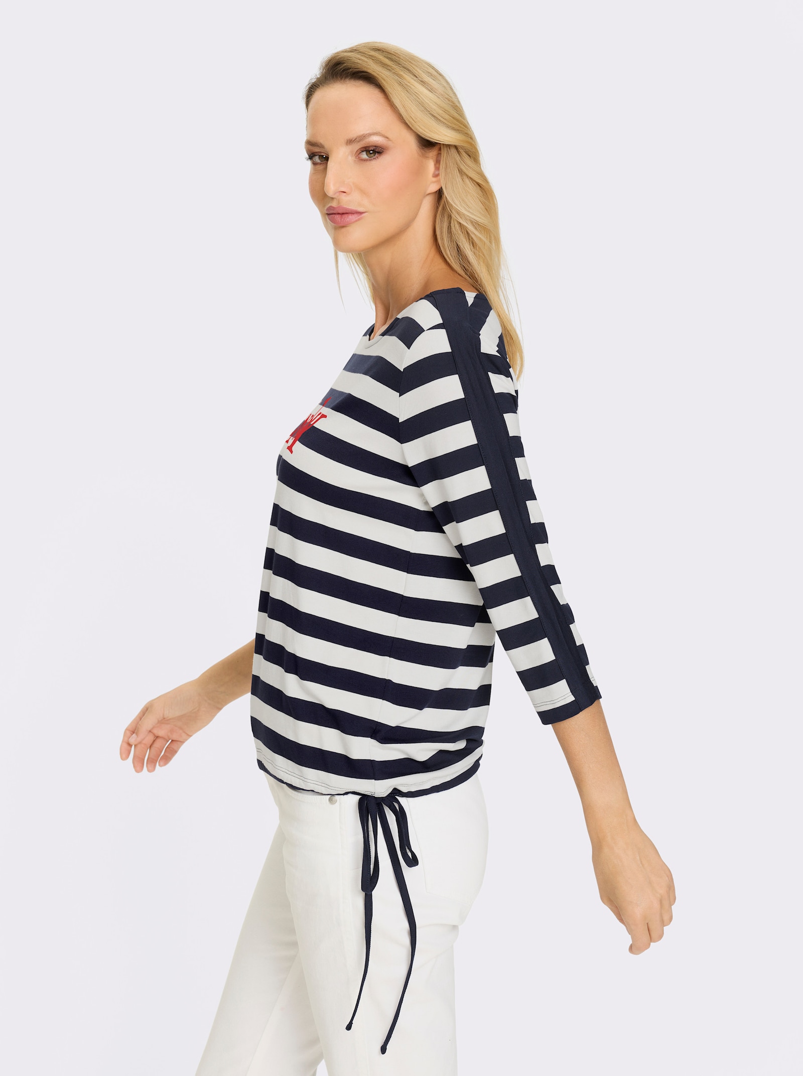 heine T-shirt rayé avec inscription - marine-blanc à rayures fines