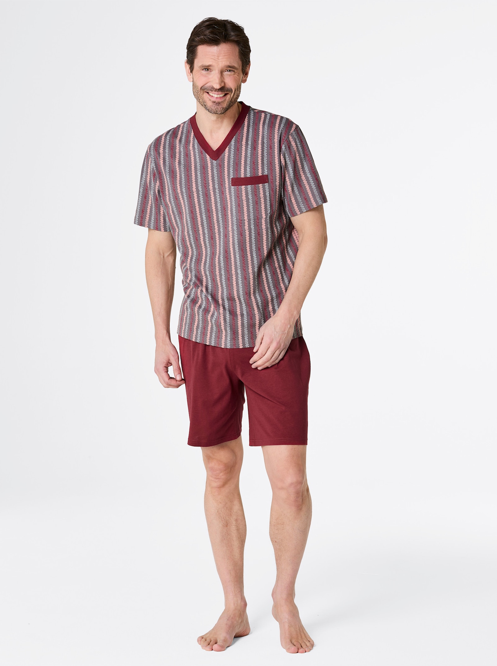 wäschepur men Shortys - dunkelrot + dunkelrot-anthrazit-bedruckt