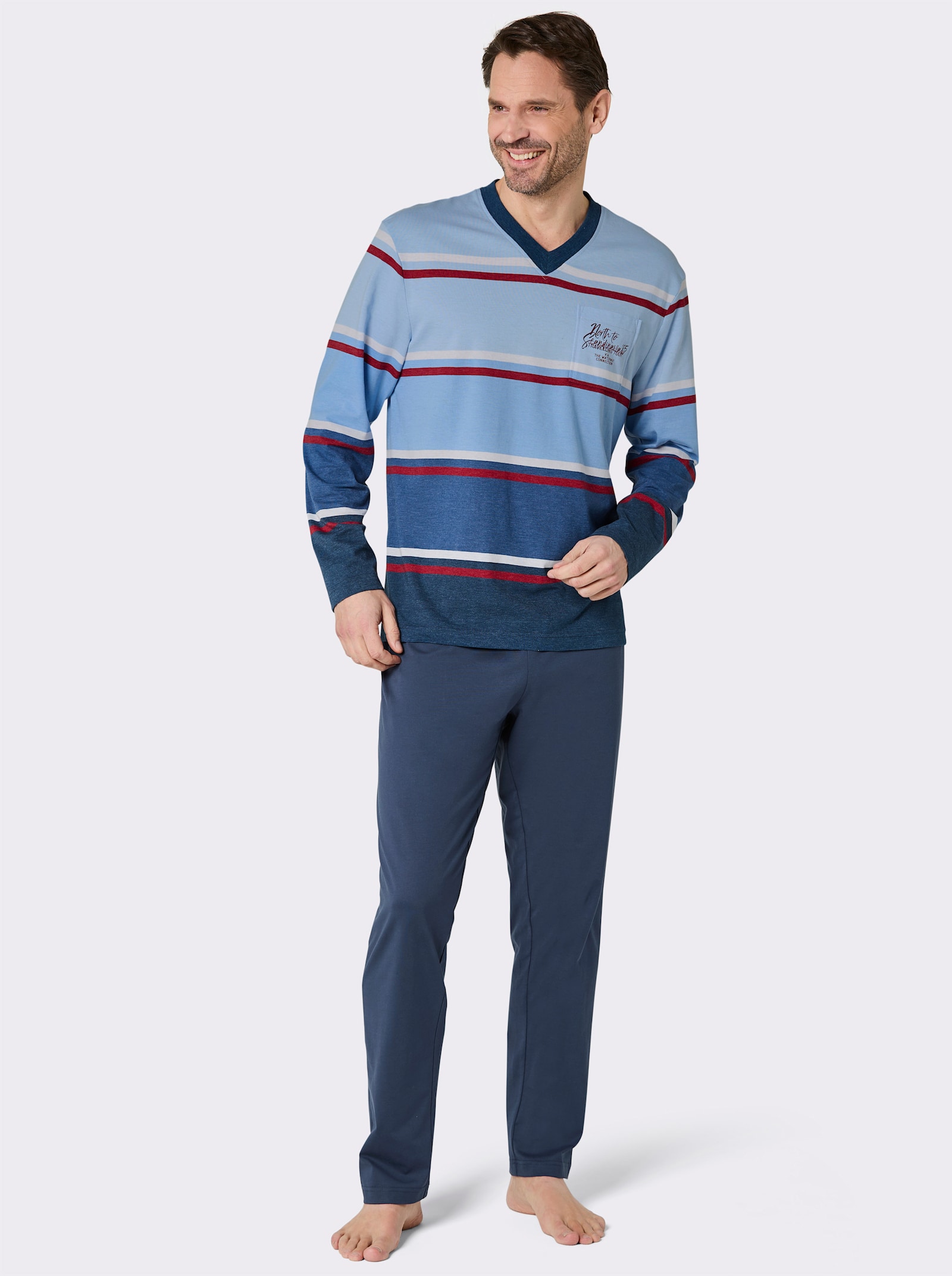 wäschepur men Schlafanzug - dunkelblau-eisblau-gestreift