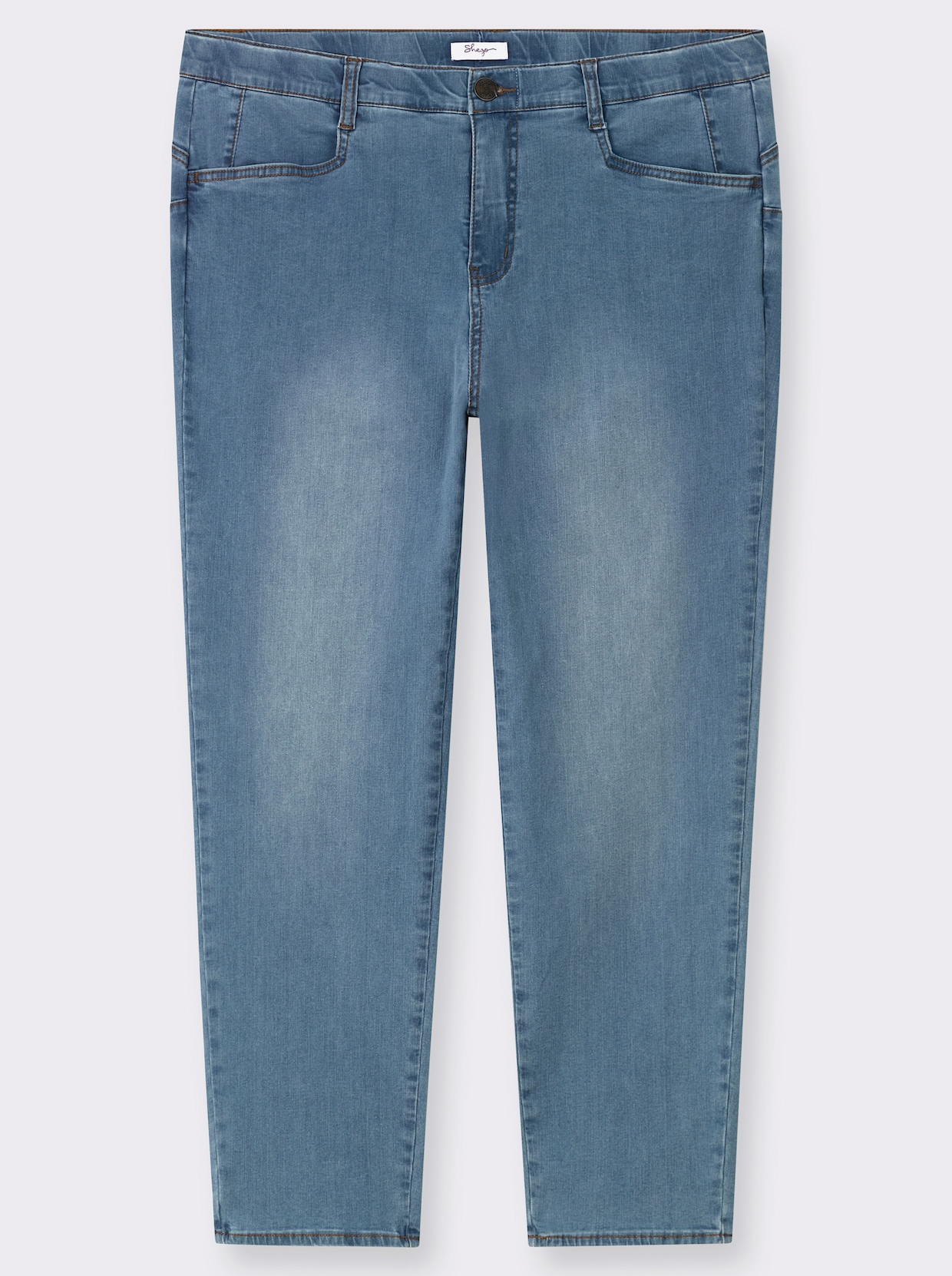 sheego Jeans skinny avec ceinture élastique - bleu blanchi