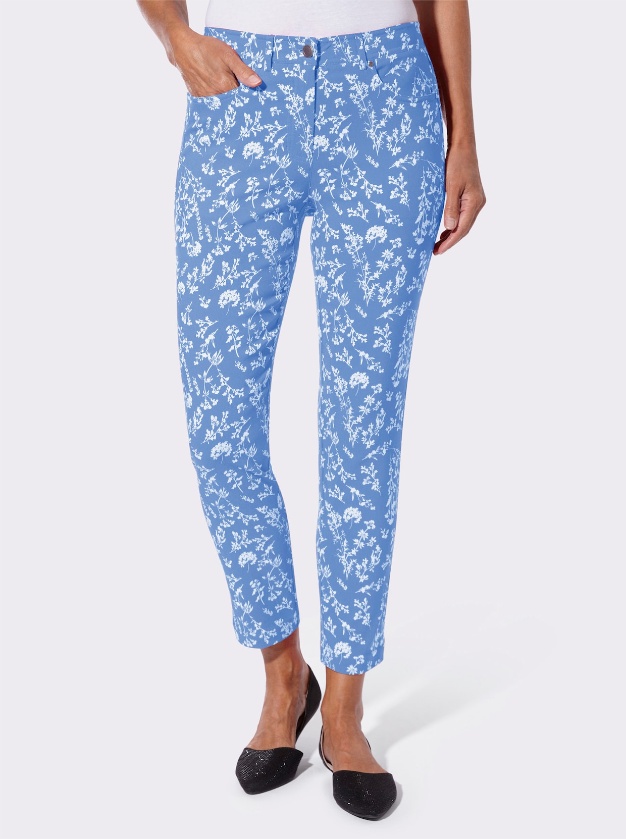 Bengalinhose - himmelblau-ecru-bedruckt
