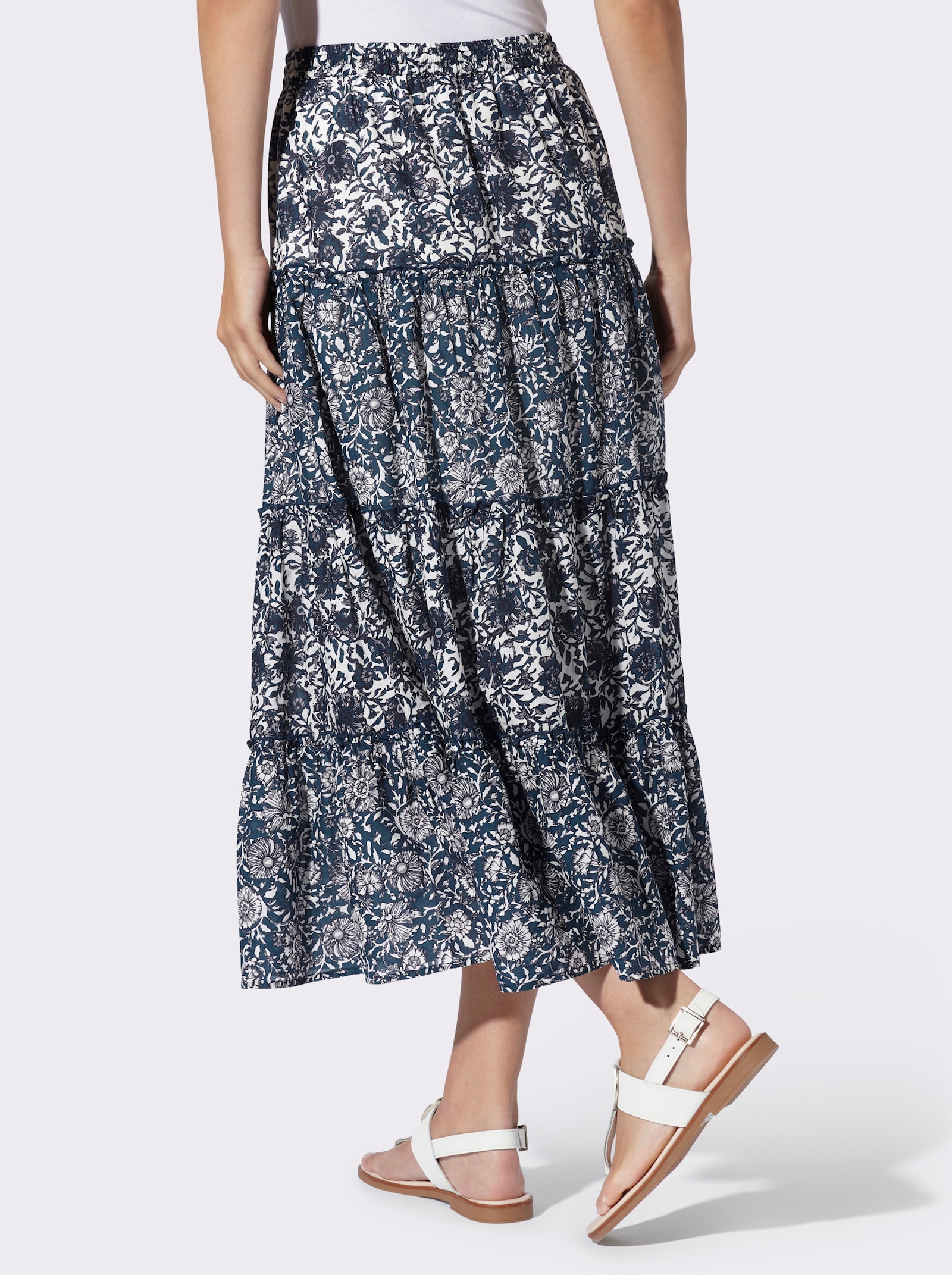 heine Schlupfrock mit Patch-Dessin - champagner-dunkelblau-bedruckt