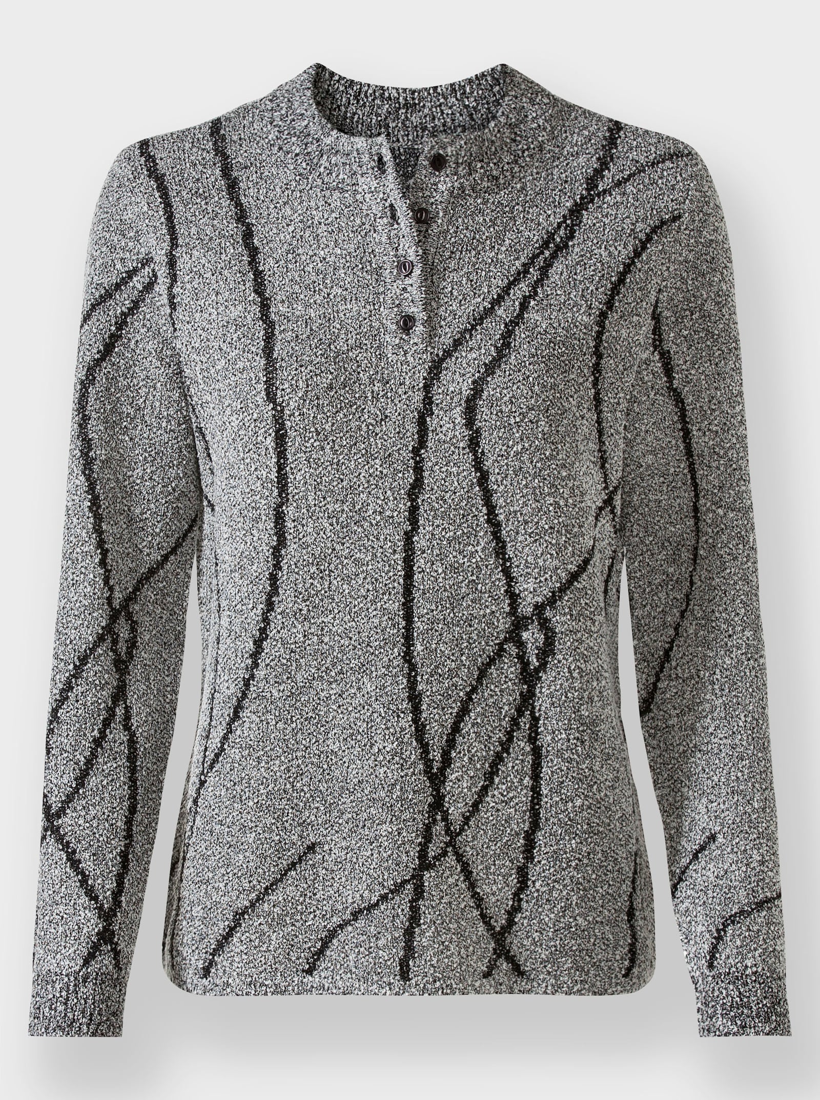 Bouclé-Pullover mit Stehkragen - steingrau-meliert