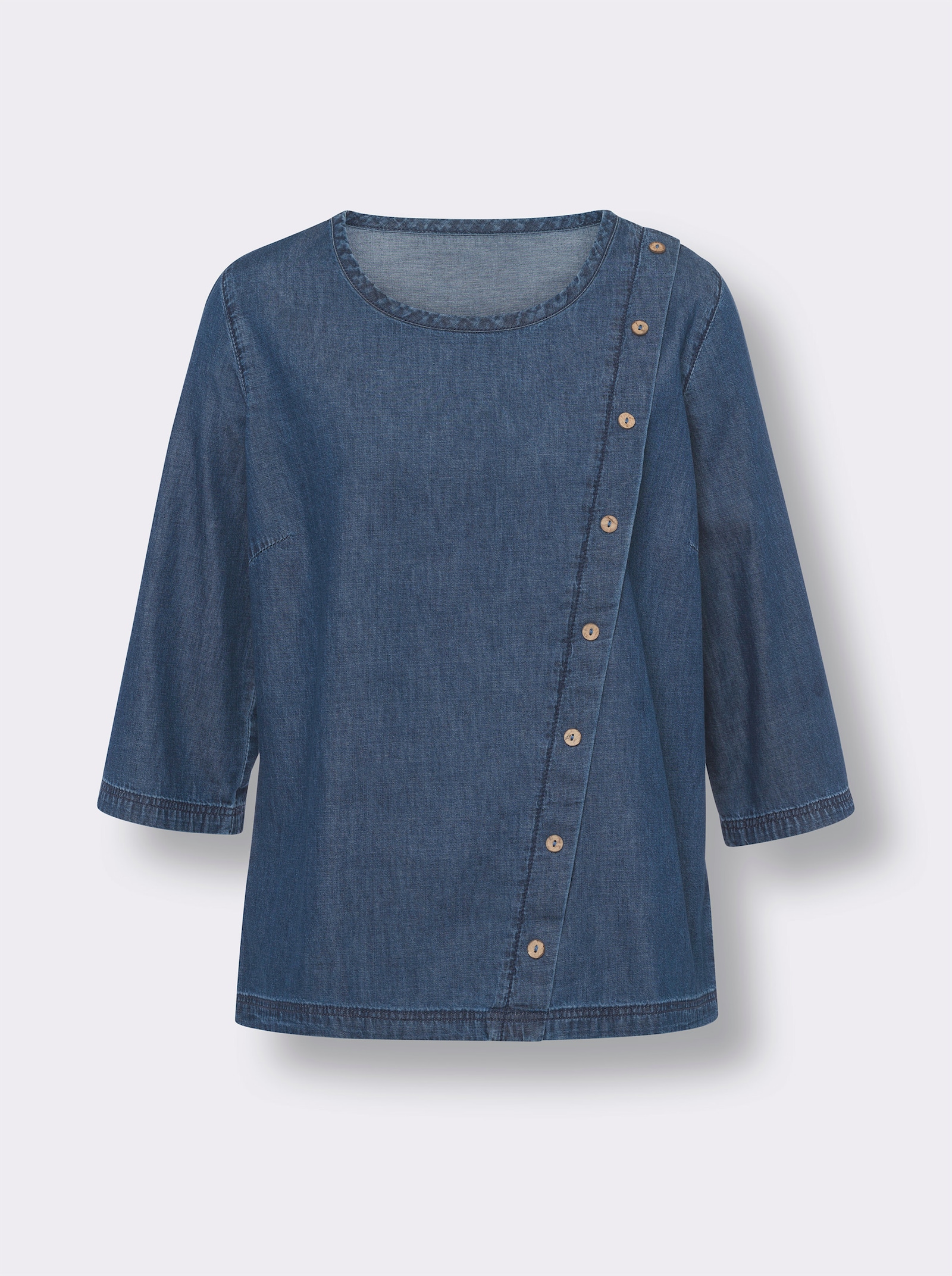 Jeansblouse met sierknoopsluiting - blue-stonewashed