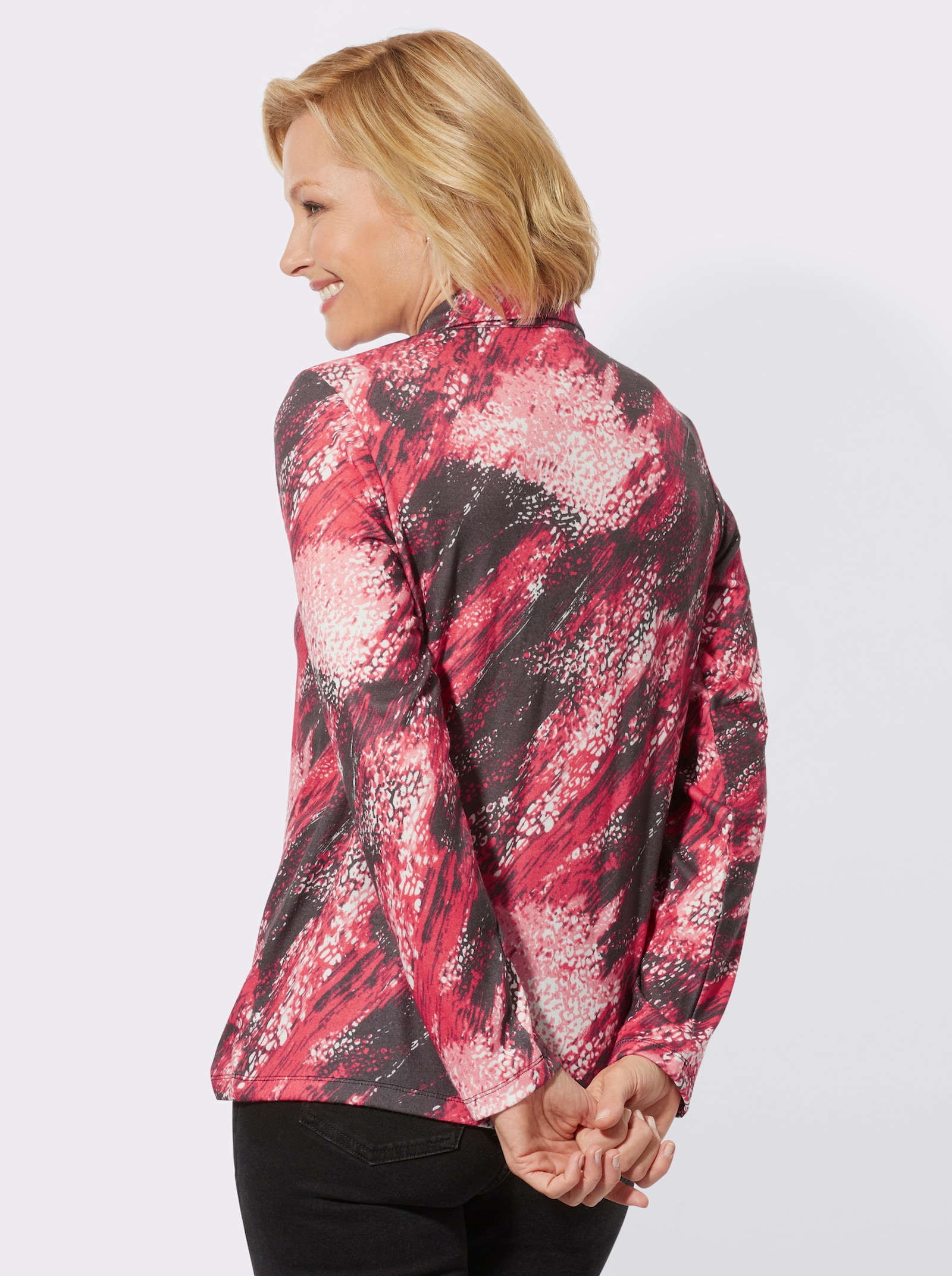 2-in-1-shirt met lange mouwen van licht opgeruwd materiaal - kers/zwart geprint